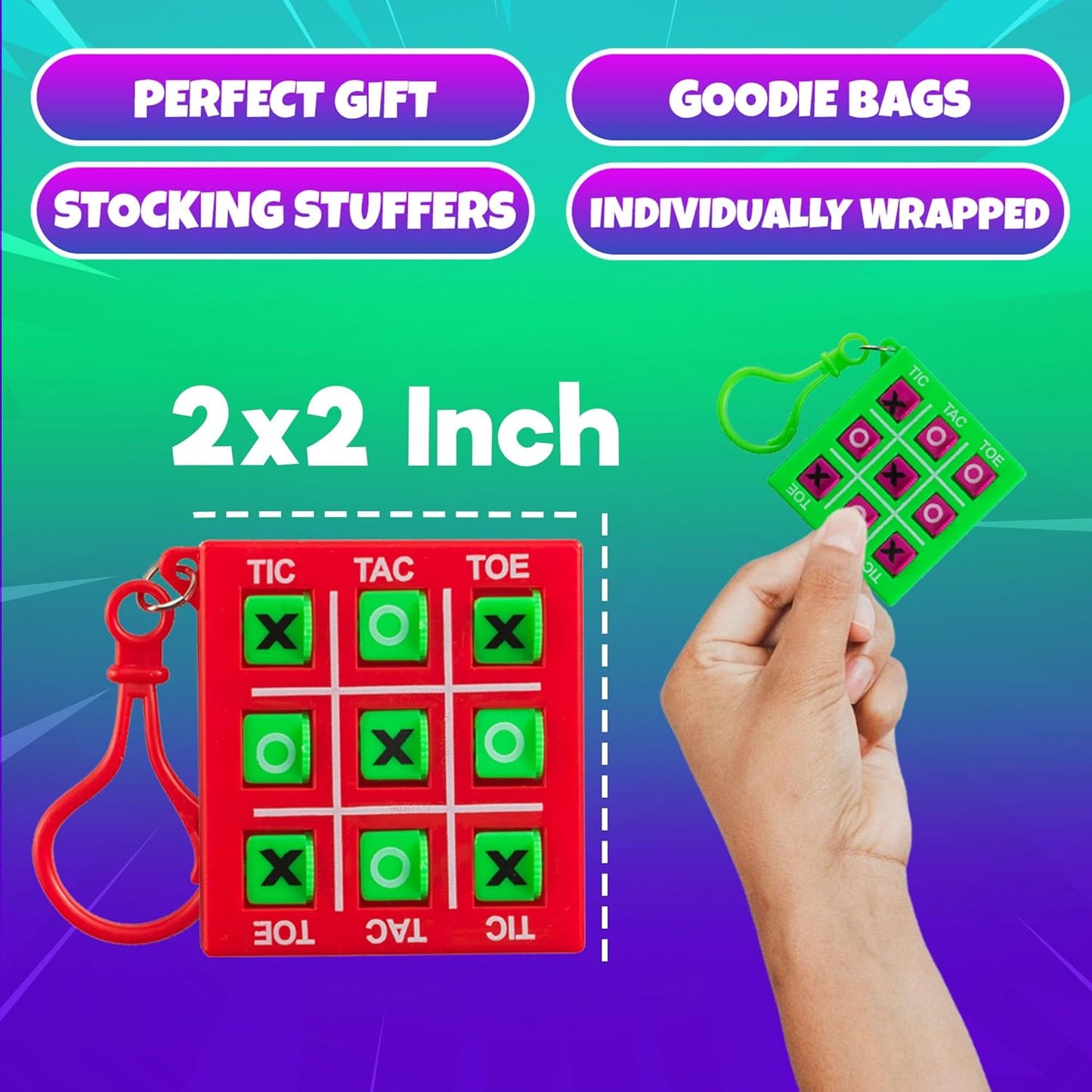 Mini Tic Tac Toe Keychain Games - (Bulk Pack of 12) 2-Inch Travel Tic-Tac-Toe Mini Board Game for Kids, Boys & Girls Party Favors, Goody Bag Stuffers, Classroom Prizes, Backpacks, Birthday Gifts