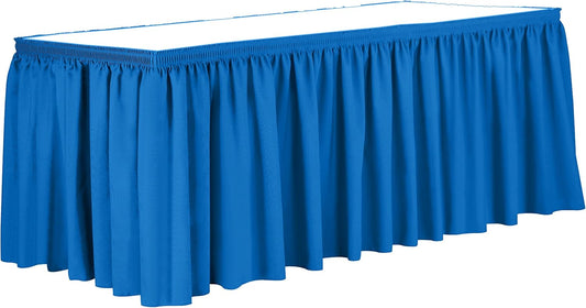 Ultimate Textile Pleat Polyester Fabric Table Skirt - Machine Washable Flame Resistant with Clips for Events, Weddings & Trade Shows, Cut & Sewn in Paterson, NJ - Cobalt, 21' Shirred Pleat
