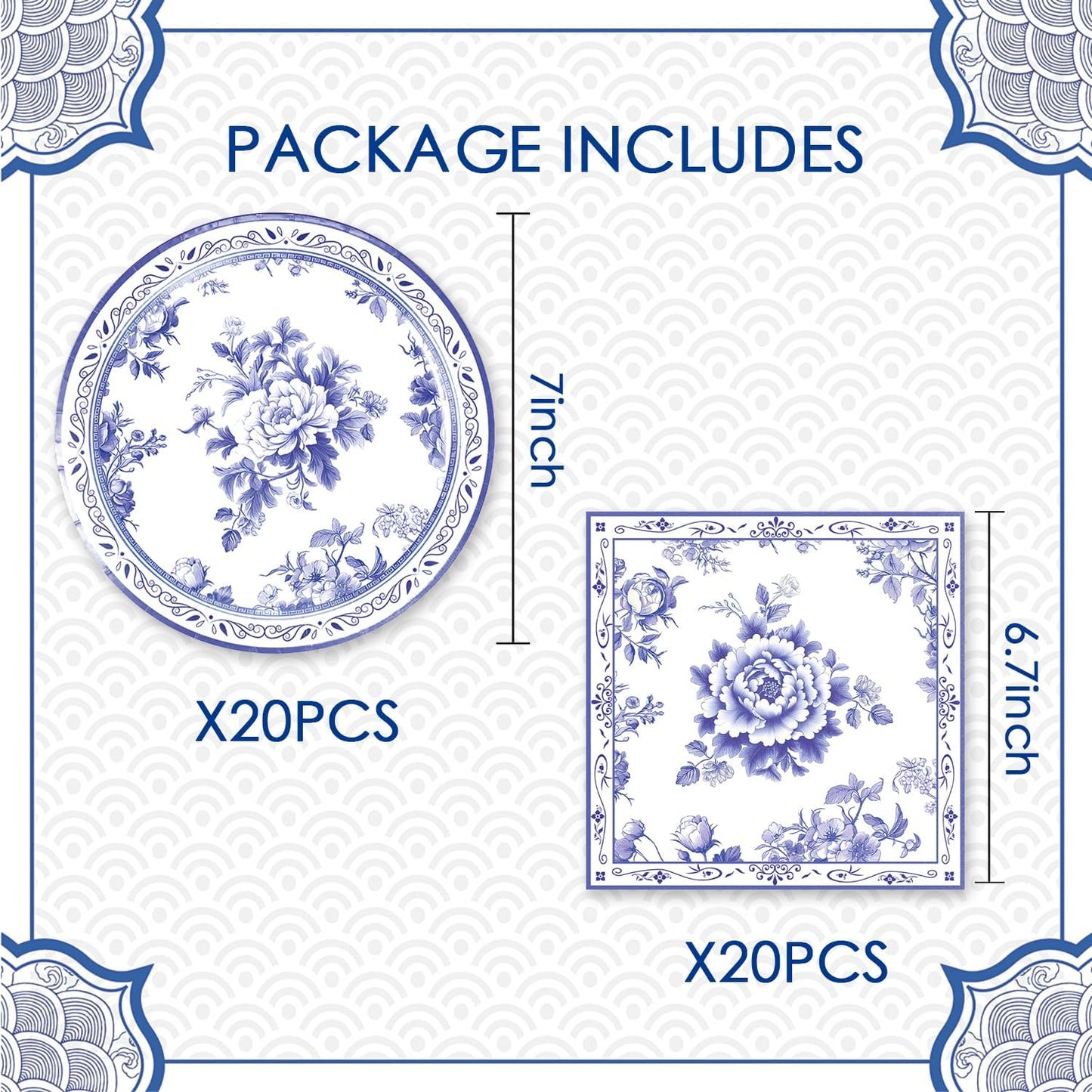 40pcs Blue and White Flower Party Decorations Disposable Blue Floral Plates and Napkins Flower Tableware Set for Bridal Shower Decoration Wedding Tea Party,Suitable for 20 Guests.