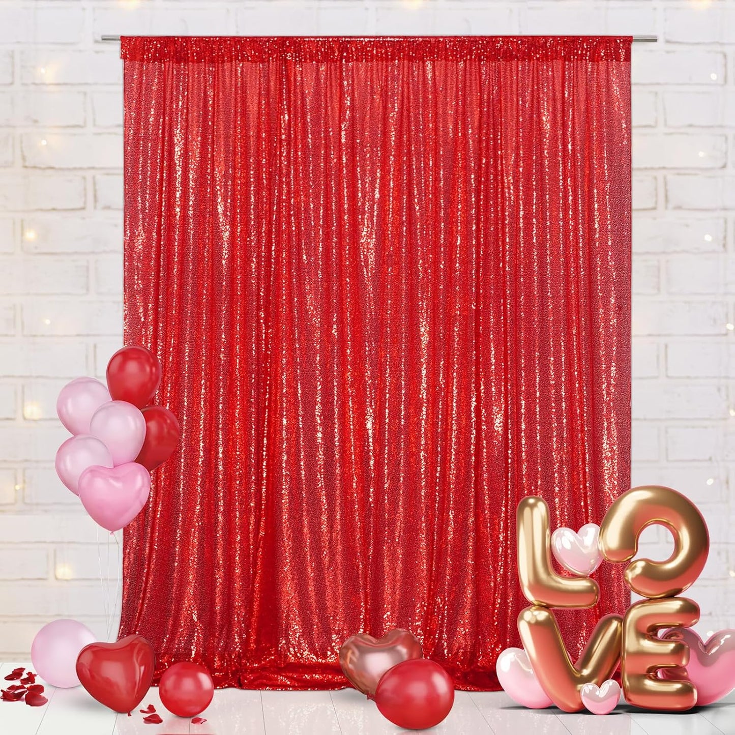 Eternal Beauty Red Sequin Backdrop, 8x8 Ft Glitter Background Curtains for Christmas Shimmer Photography Party Wedding Birthday Back Drop Decor