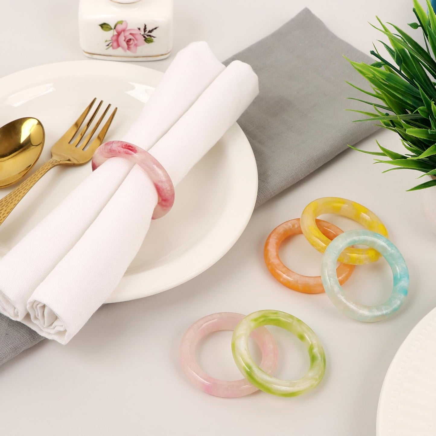Napkin Rings Set of 12 - Epoxy Resin Napkin Holder Cuffs for Dinner Table Décor - Farmhouse Modern Serviette Rings for Weddings, Parties, Receptions, Banquets, Daily Use (Pastel) - CLEENTABLE