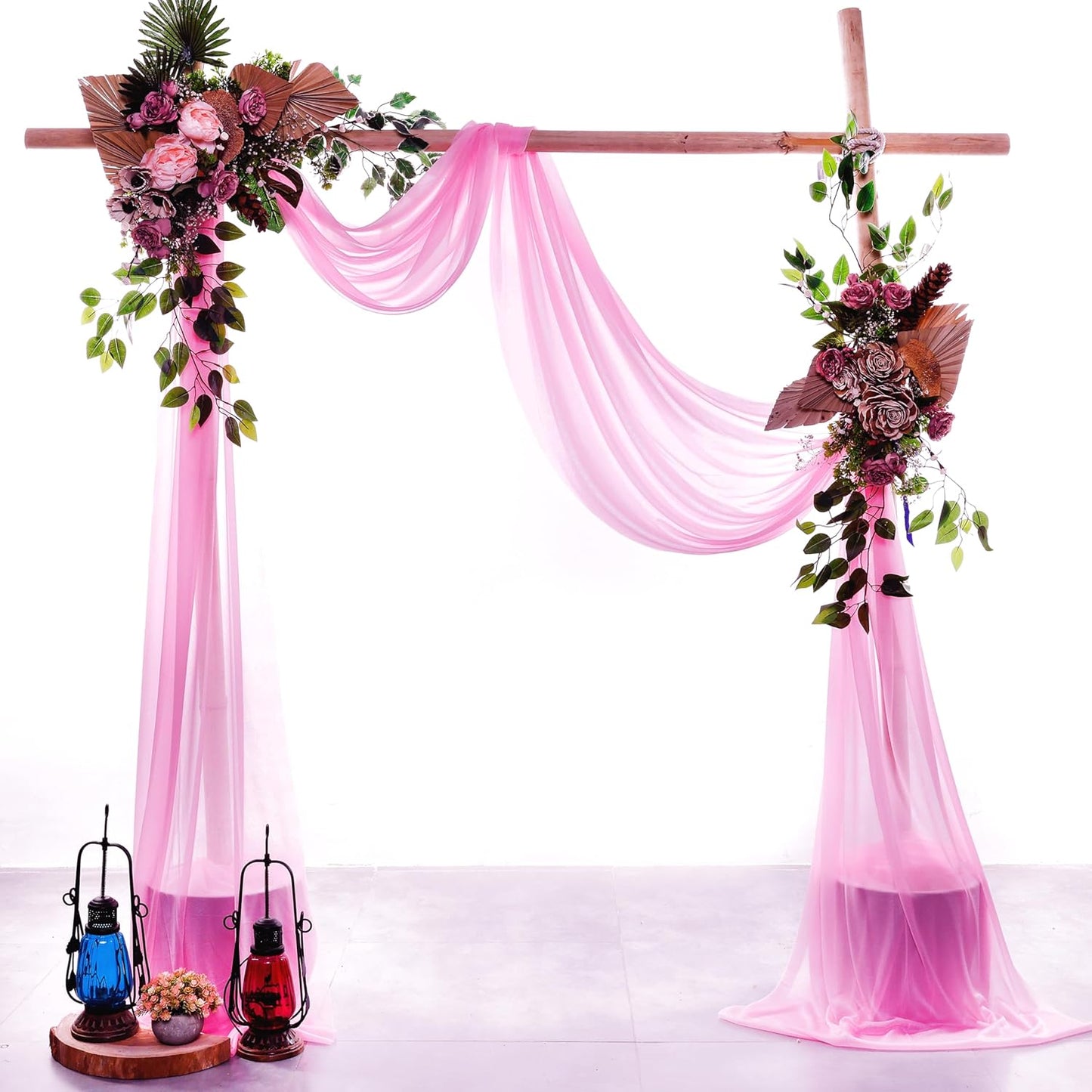 VDS Pack of 2 Panel (30 Inch X 40 Feet) Wedding Arch Draping Fabric Sheer Chiffon Fabric Drapery for Wedding Ceremony Reception Swag Backdrop Canopy Chuppah ARBO Altars Decoration (Bubblegum)