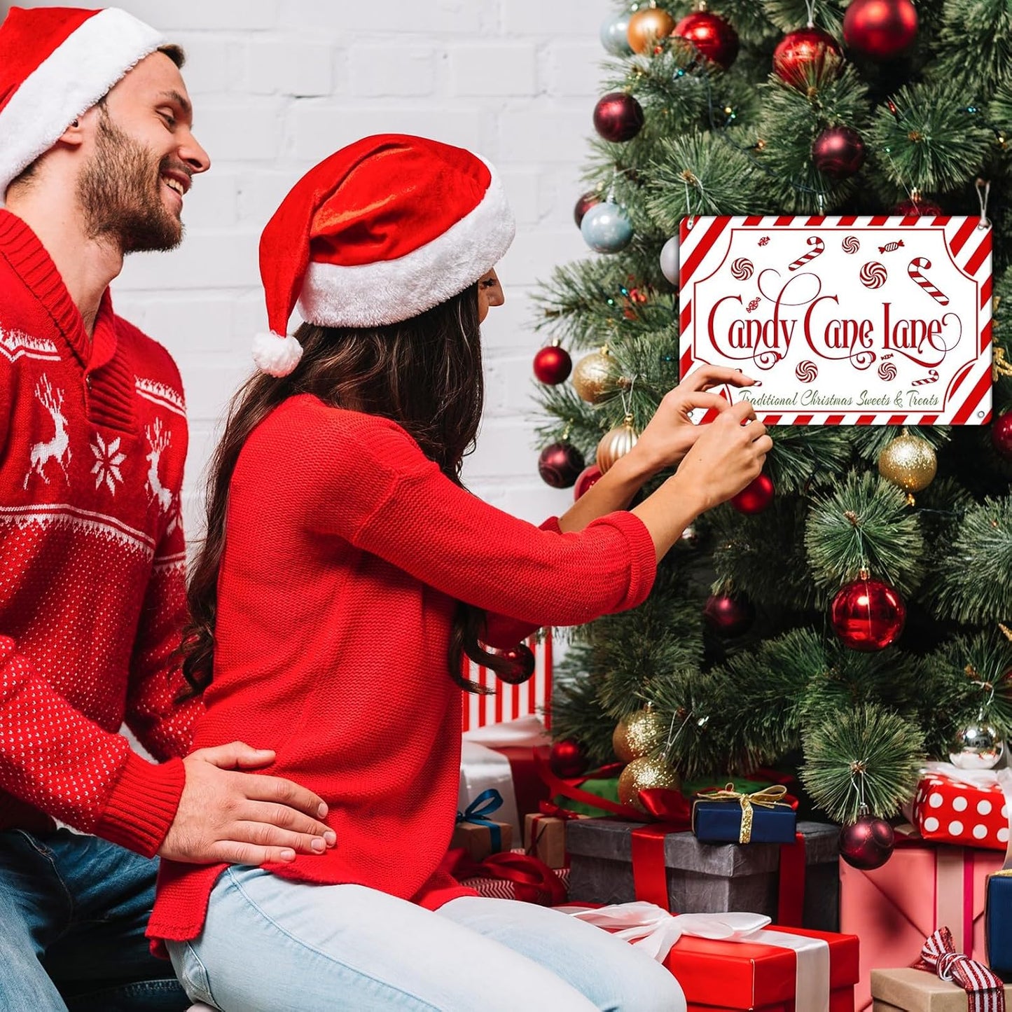 Christmas Candy Cane Lane Metal Tin Sign Traditional Christmas Sweets and Treats Winter Sign for Home Living Room Outdoor or Indoor Wall Decor Gift Christmas Candy Cane Lollipop 12x16Inch