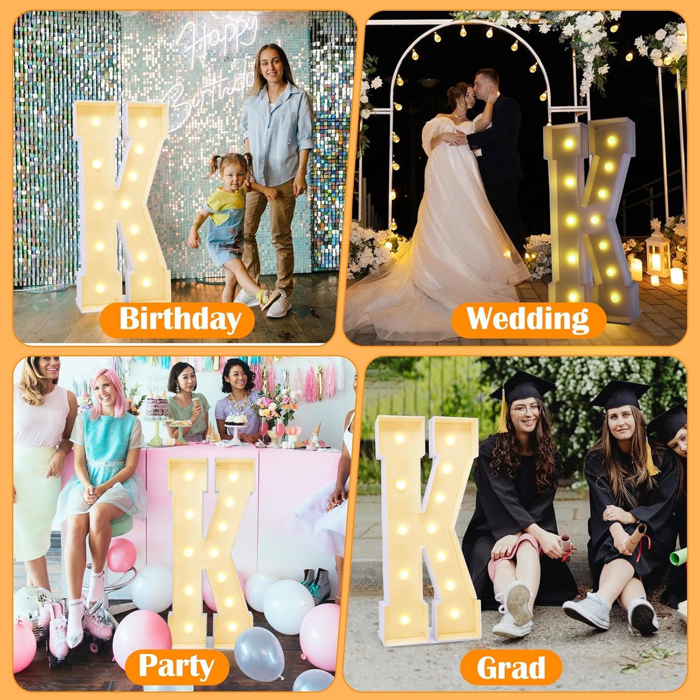 4ft Marquee for Letters K, Large Light up Letters, Multifunctional Large Marquee for Letters 4 Feet Tall for Party Decorations, Letter Balloons, Wedding Decor, Proposal Decorations (Letters K)