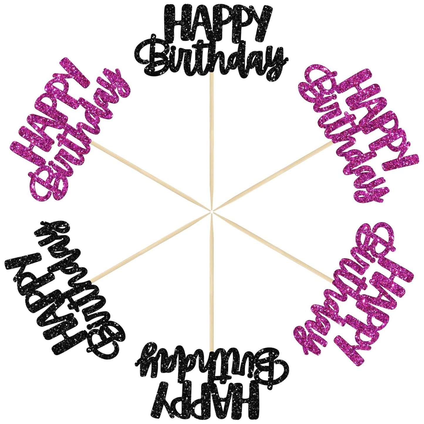 Gyufise 24Pcs Happy Birthday Cupcake Toppers Glitter Birthday Cake Topper Decorations for Celebrating Halloween Theme Party Decorations Supplies Black Purple