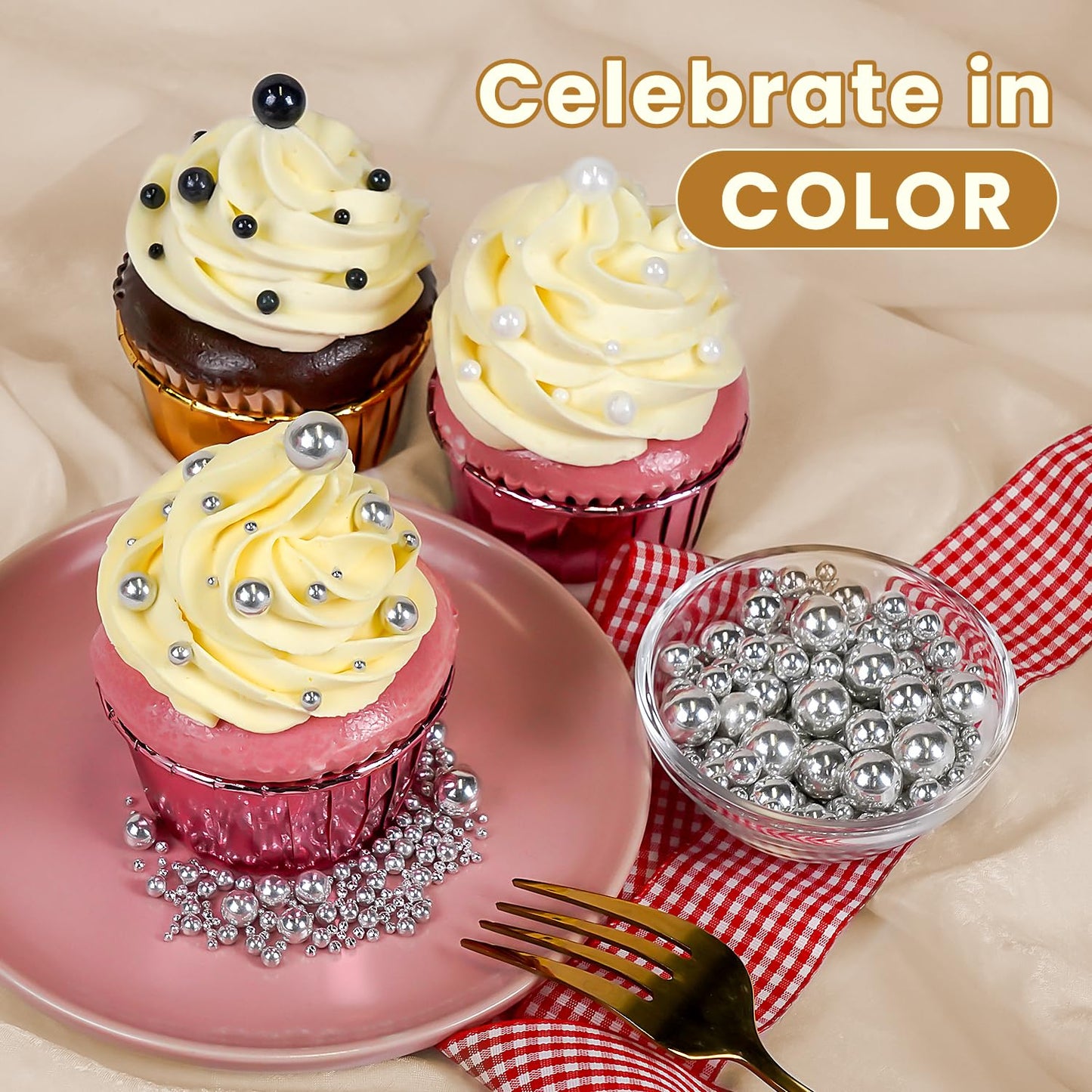 Edible Silver Pearl Sugar Sprinkles, Silver Pearls for Cake Decorating, Mix Size, 180g/6.35oz, Cake Decorations, Cupcake Toppers, Cookie Decoration, Wedding Party Supplies