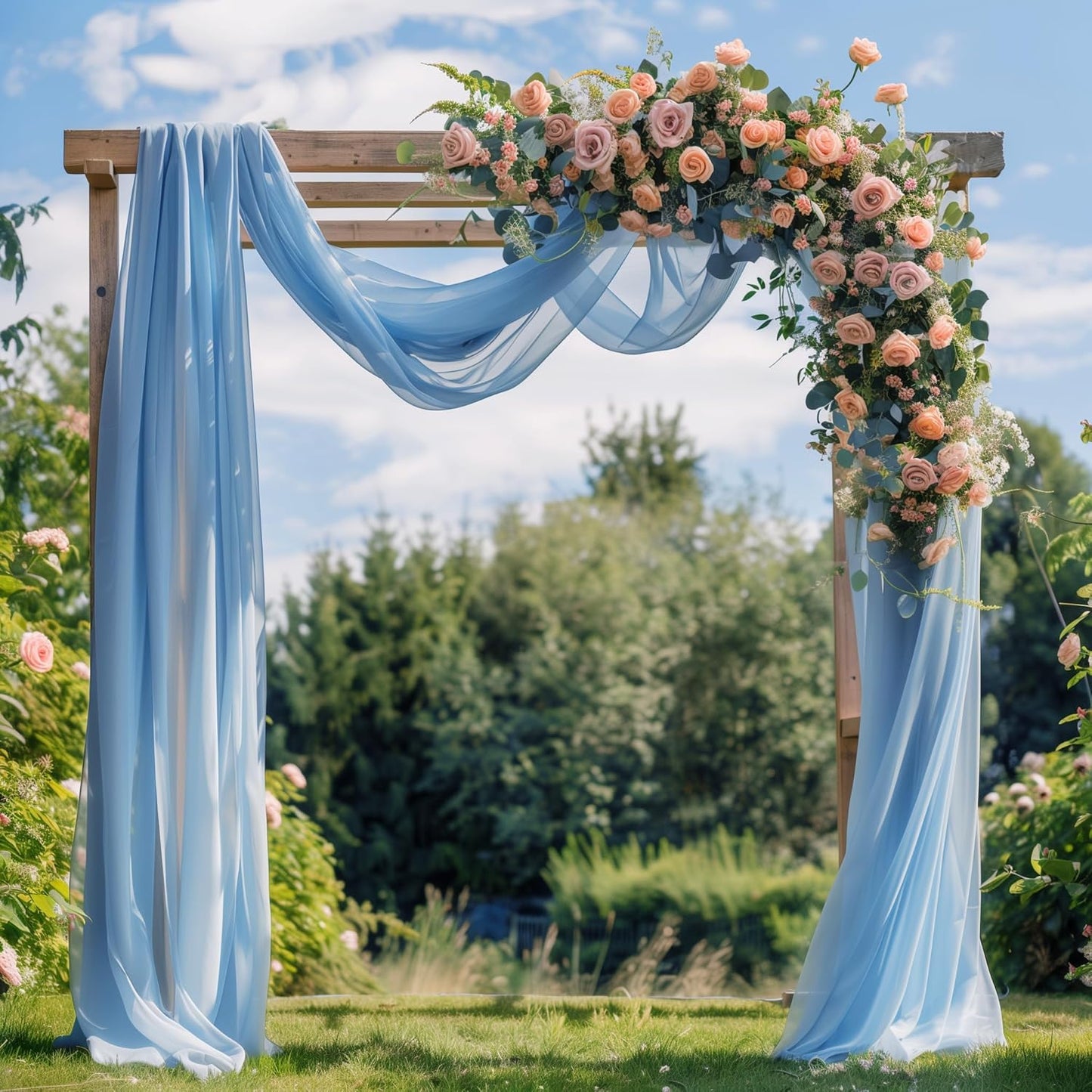 Wedding Arch Draping Fabric 6 Panels 28.7" x 20FT Dusty Blue Sheer Chiffon Backdrop Drapes for Wedding Ceremony Birthday Party Bridal Shower Outdoor Decoration
