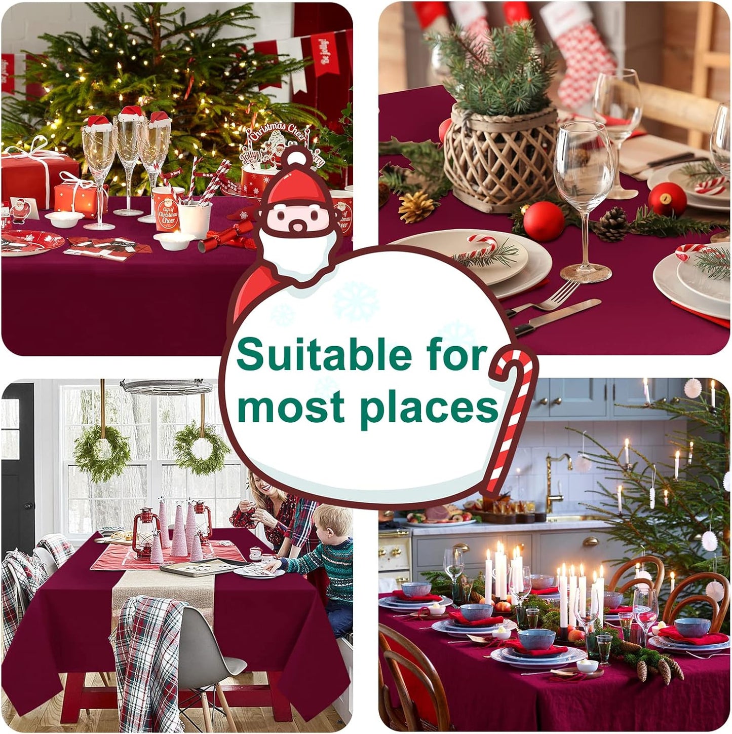 Hiasan Burgundy Tablecloth for Square Tables - Waterproof and Spillproof Washable Fabric Table Cloth for Dining Room Kitchen Party, 60 x 60 Inch