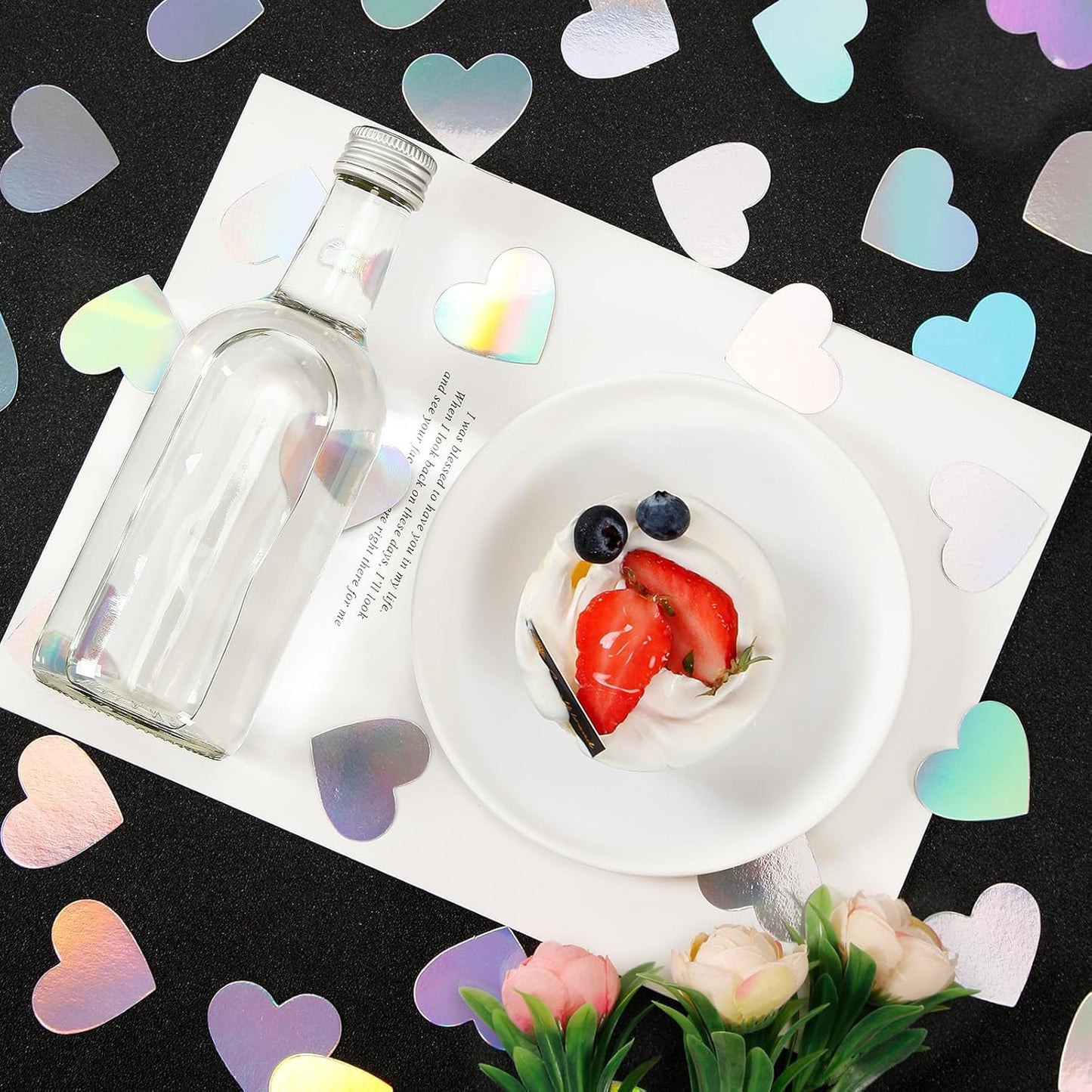 Iridescent-Disco Party-Decorations Heart Confetti - 300pcs Wedding Birthday Dining Table Centerpiece,Bachelorette Baby Bridal Shower Engagement Holographic Decor Lasting Surprise