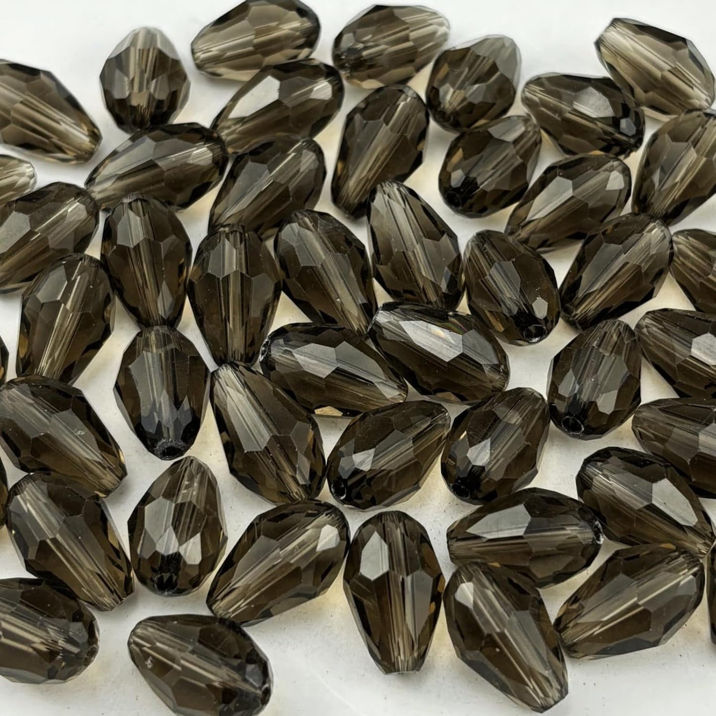 130pcs 6x8mm Teardrop Crystal Glass Beads for Jewelry Making, Faceted Vertical Hole Teardrop Glass Spacer Beads for Wind Chimes Bracelet Earring Necklace DIY Craft(Gray)