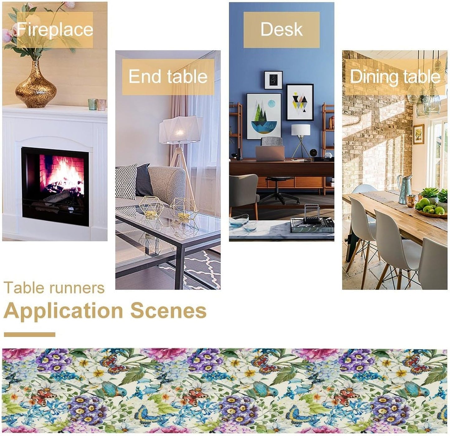 Brown Bird Floral Table Runner Spring Flower Kitchen Table Decoration Suitable for Family Dinner Decoration 13x108 Inch