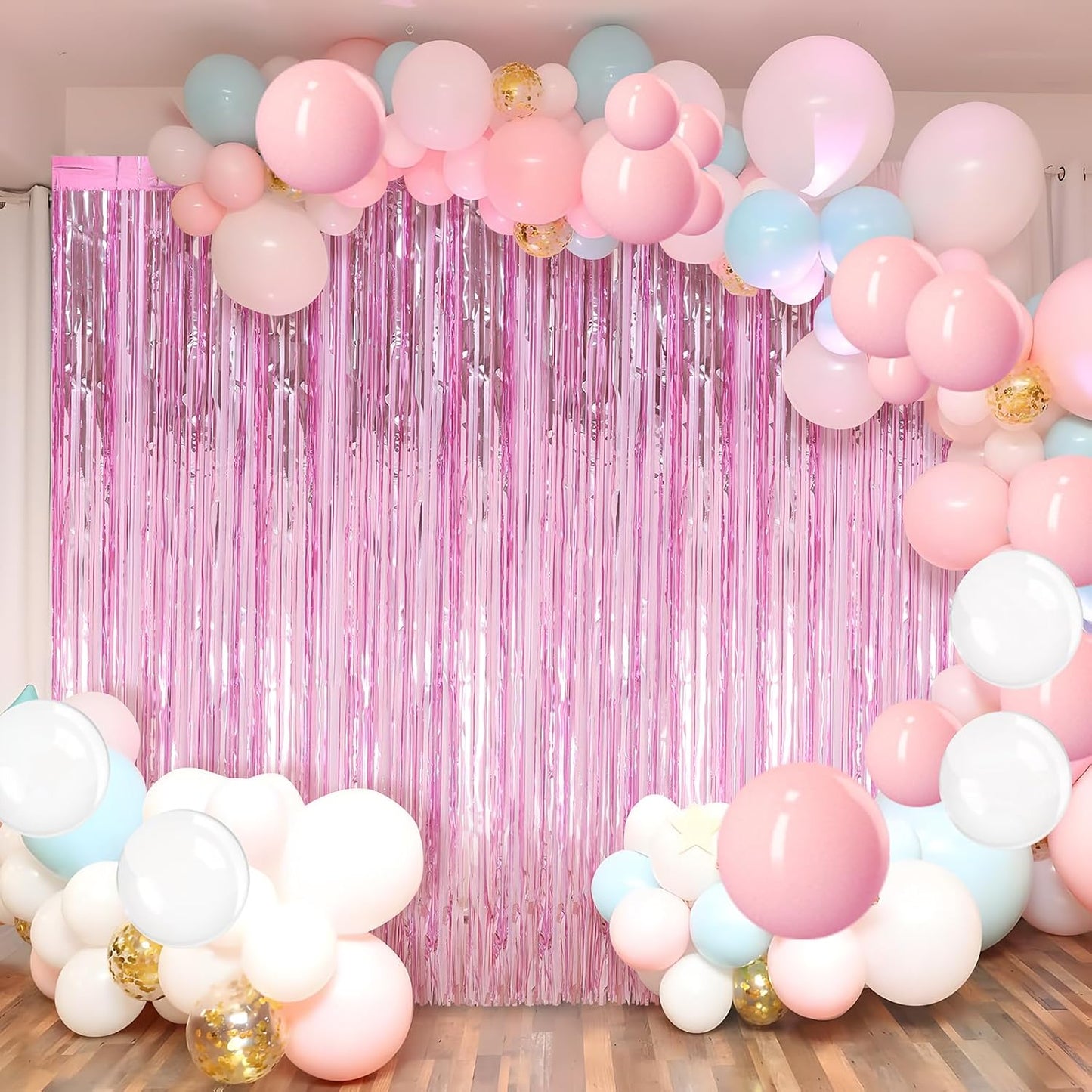 2 Pack Pink Foil Fringe Curtains Streamers Party Decorations 3.3 x 8.2 ft, Pink Tinsel Curtain Fringe Backdrop for Parties, Door Fringe Birthday Streamers, Barbie Backdrop Birthday Party Decorations