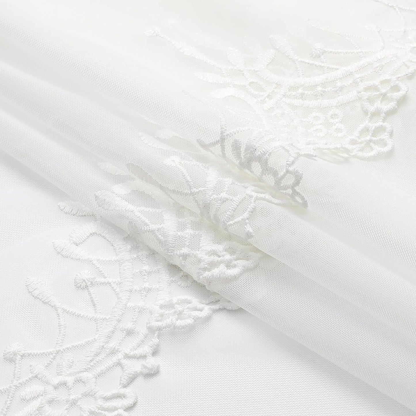 VISIONTEX White Sheer Voile Curtains, Decorative White Embossed European Rod Pocket Window Drapes for Home Kitchen, Living Room and Bedroom 54 x 63 Inch, Set of 2 Curtain Panels