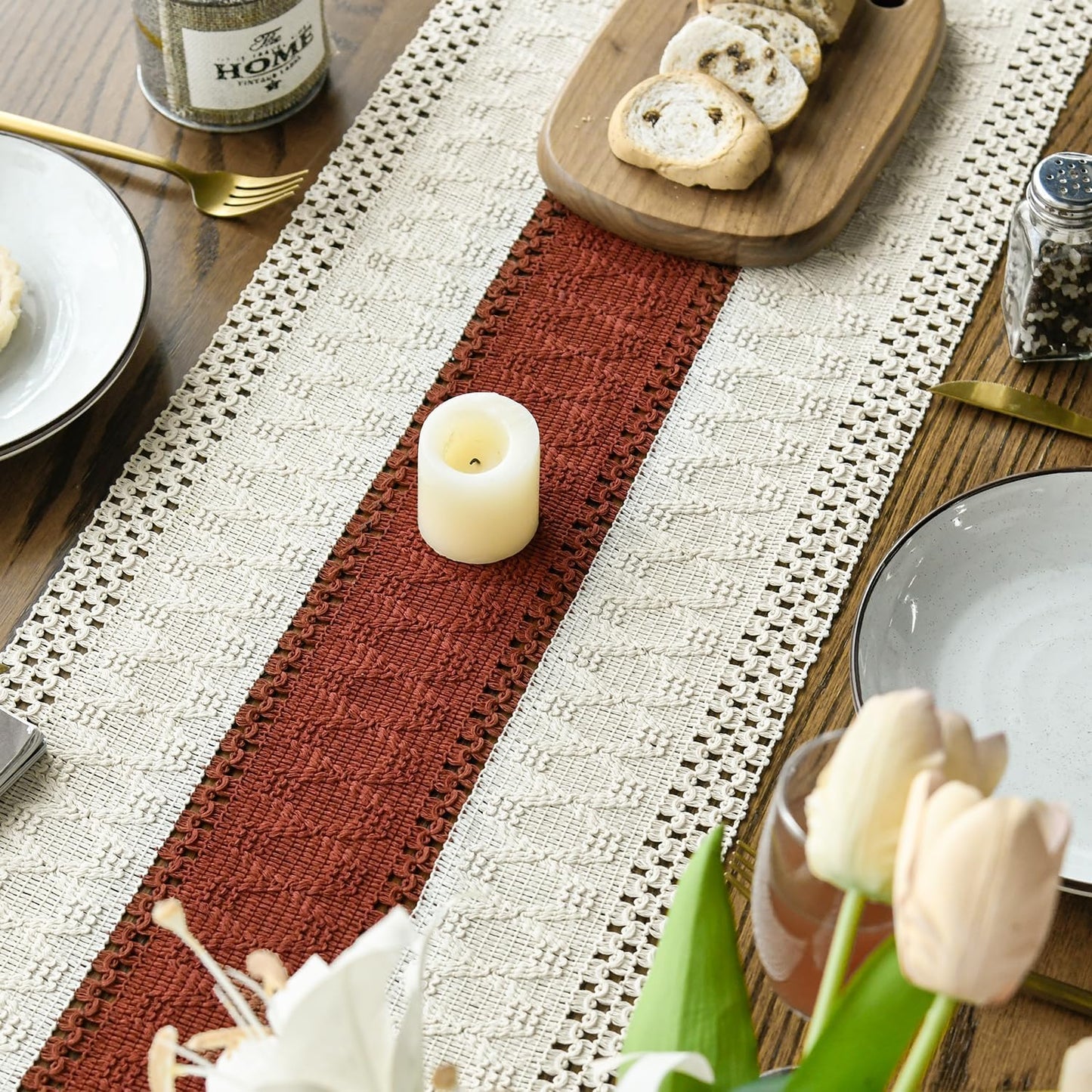 Artoid Mode Caramel Farmhouse Rustic Table Runner, Seasonal Holiday Hollow Kitchen Dining Table Decoration for Home Party Decor 12x72 Inch