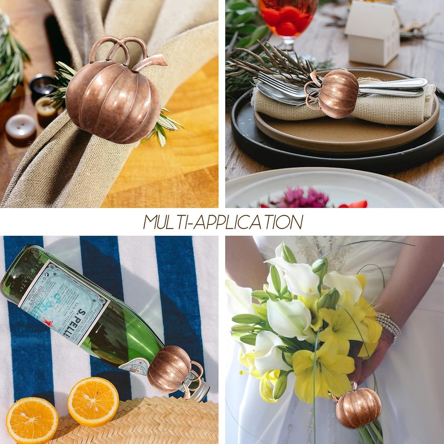 Halatool Pumpkin Napkin Rings Set of 12, Alloy Fall Napkin Rings Thanksgiving Halloween Dinner Tables Holders for Thanksgiving Weddings Holidays Gathering Dinner Party (Bronze)