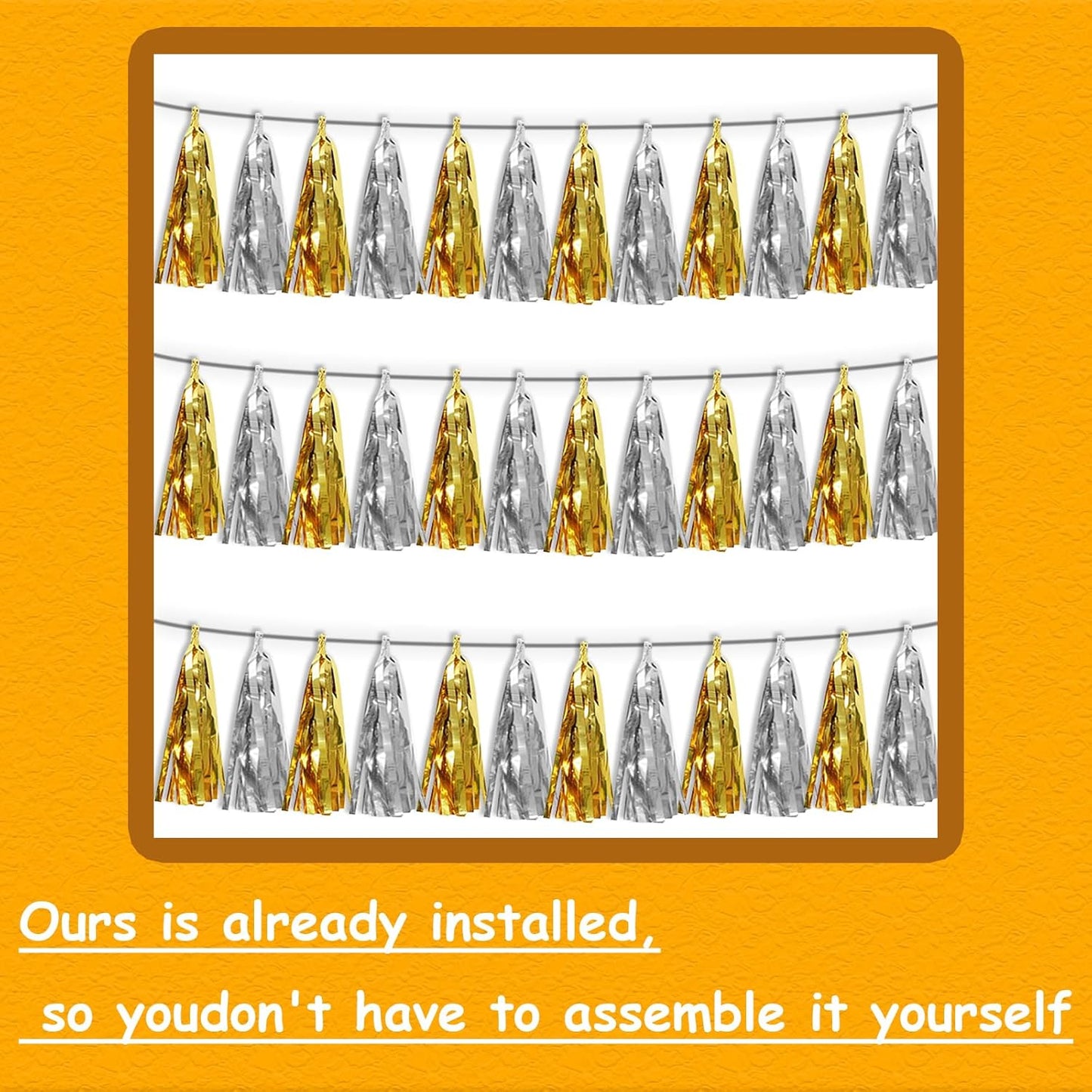 3P Gold Silver Metallic Fringe Tassel Banner Garland Foil Tinsel Streamer Wall Hanging Curtain Backdrop Banner for Parade Floats, Graduation Decorations, Father' Day, Halloween, Christmas Decorations