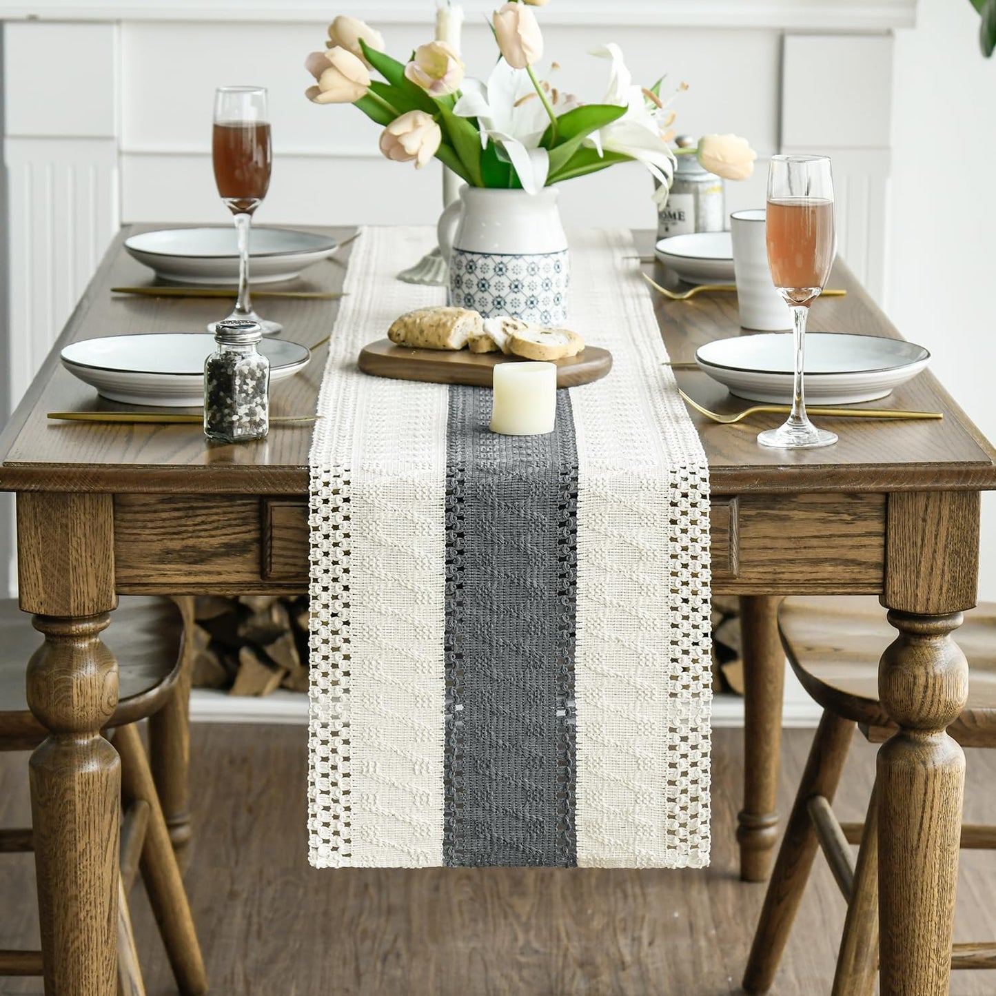 Artoid Mode Dark Grey Farmhouse Rustic Table Runner, Seasonal Holiday Hollow Kitchen Dining Table Decoration for Home Party Decor 12x108 Inch