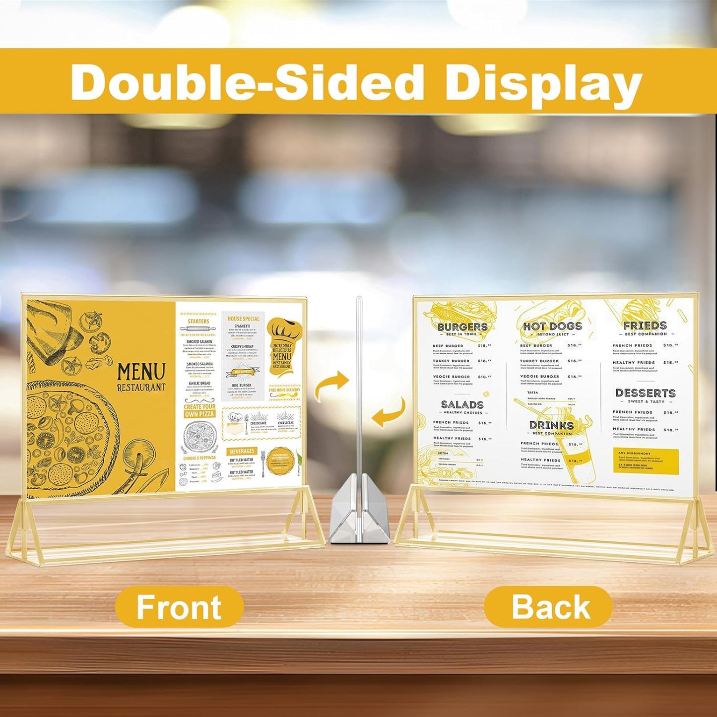 EHWINE 24 Pack Acrylic Sign Holder 5 x 7 Horizontal, Double-Sided Stand up Table Top Sign Holders, Gold Acrylic Picture Frame Menu Flyer Paper Holder Display Stand for Office Business Store Wedding Party