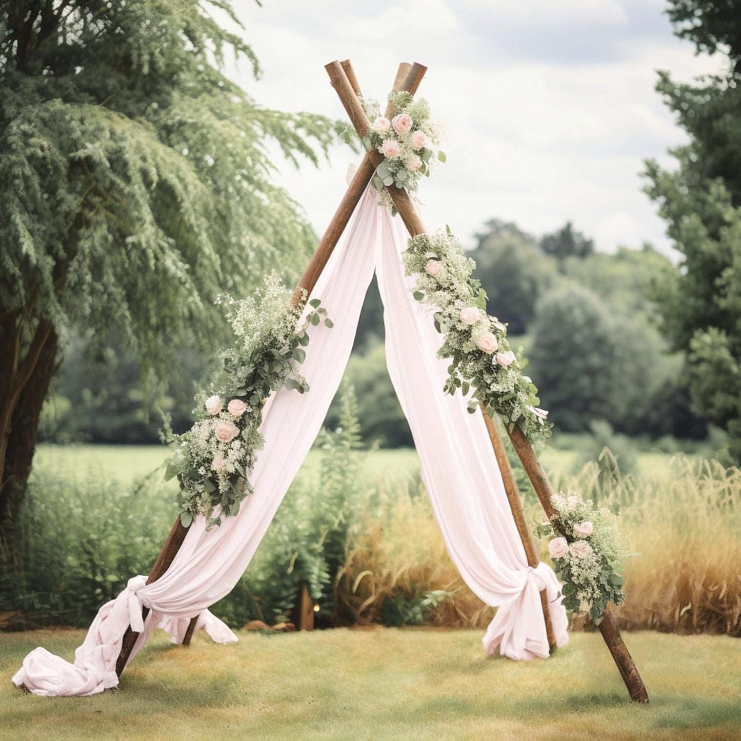 30" x 20Ft Wedding Arch Draping Fabric, 2 Panels Blush Sheer Curtain Drapes Extra Wide & Long Backdrop Curtains for Wedding Arch Ceremony Birthday Party Decorations