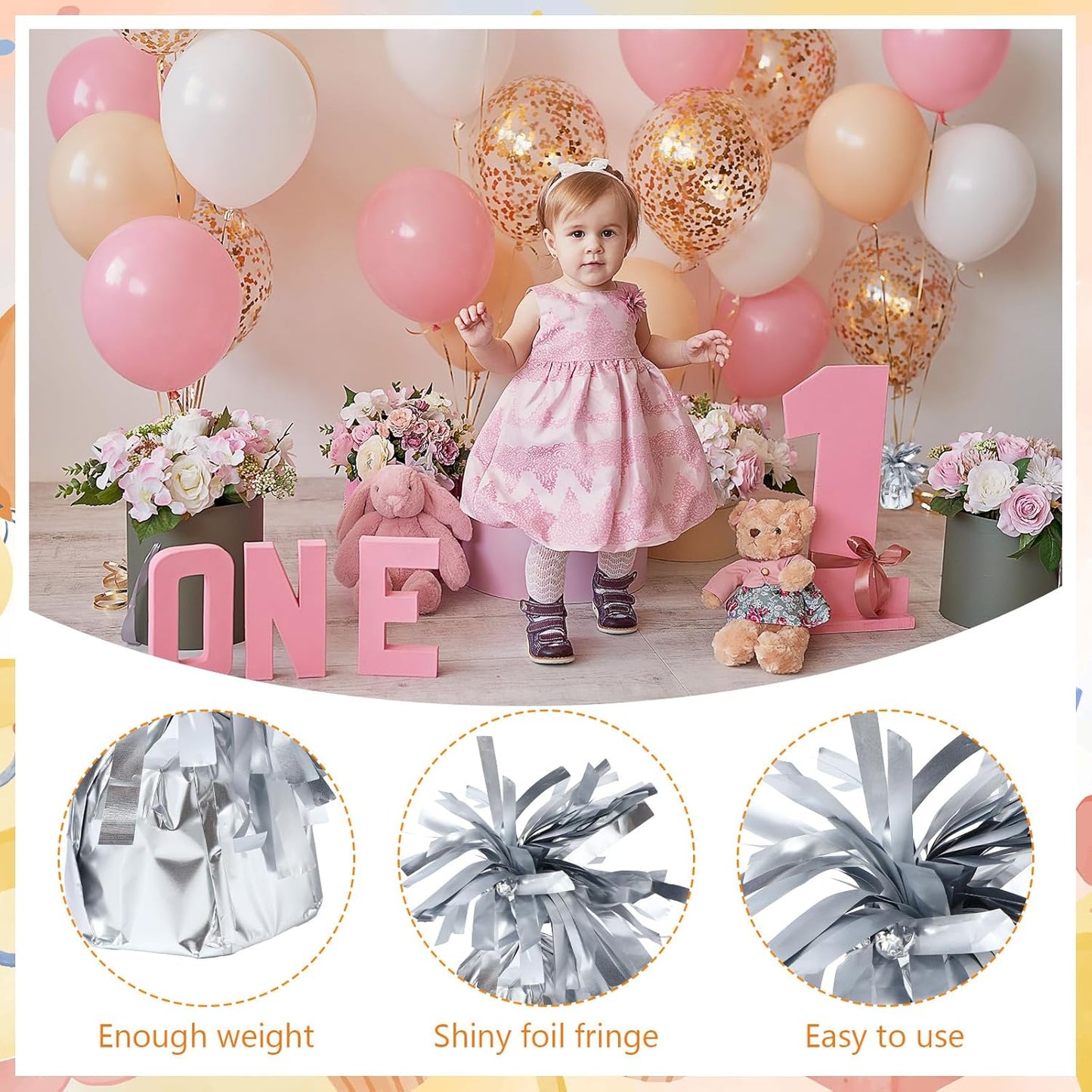 8 Pcs Silver Metallic Balloon Weights Holder Anchors Balloon Holder Weights for Helium Balloons Birthday Graduation Party Christmas Wedding Celebration Decoration (Silver)