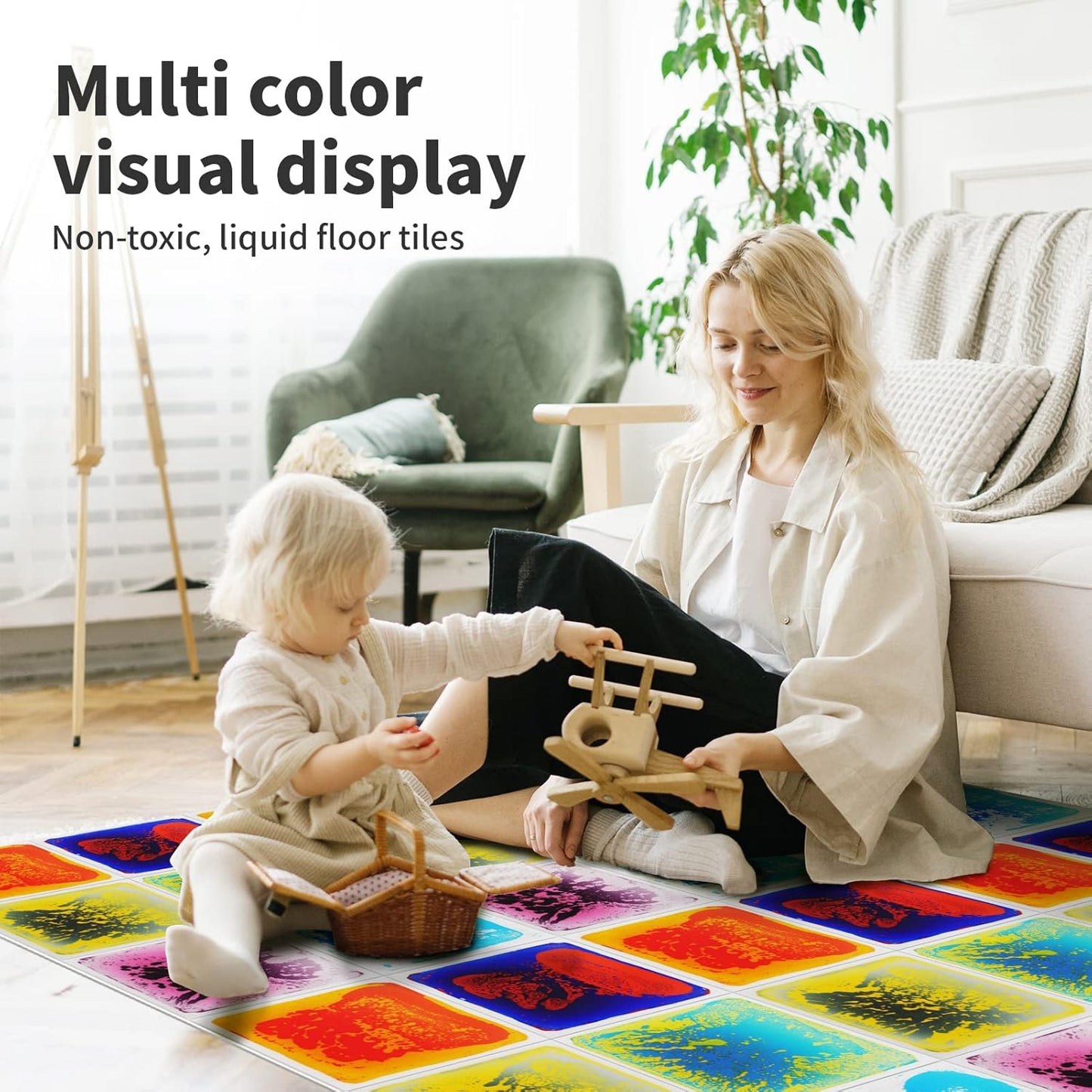 Art3d Liquid Sensory Floor Activity Tiles, 11.8"x11.8" Square, Multicolor, 6 Tiles