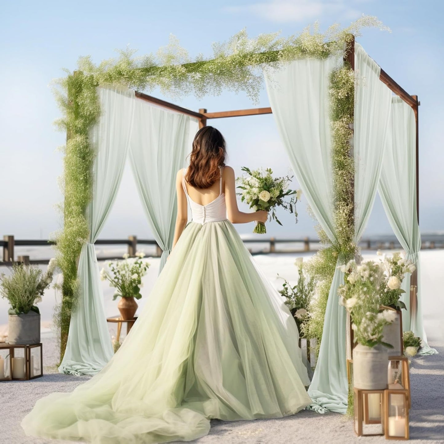 30" x 20Ft Wedding Arch Draping Fabric, 2 Panels Sage Green Sheer Curtain Drapes Extra Wide & Long Backdrop Curtains for Wedding Arch Ceremony Birthday Party Decorations
