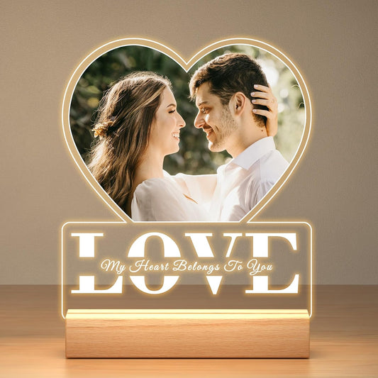 Custom Picture Frames with Photo, Personalized Photo Frame with Night Light, Customized Picture Frame, Personalized Anniversary Couple Gifts for Women Men Him Her Girlfriend Boyfriend