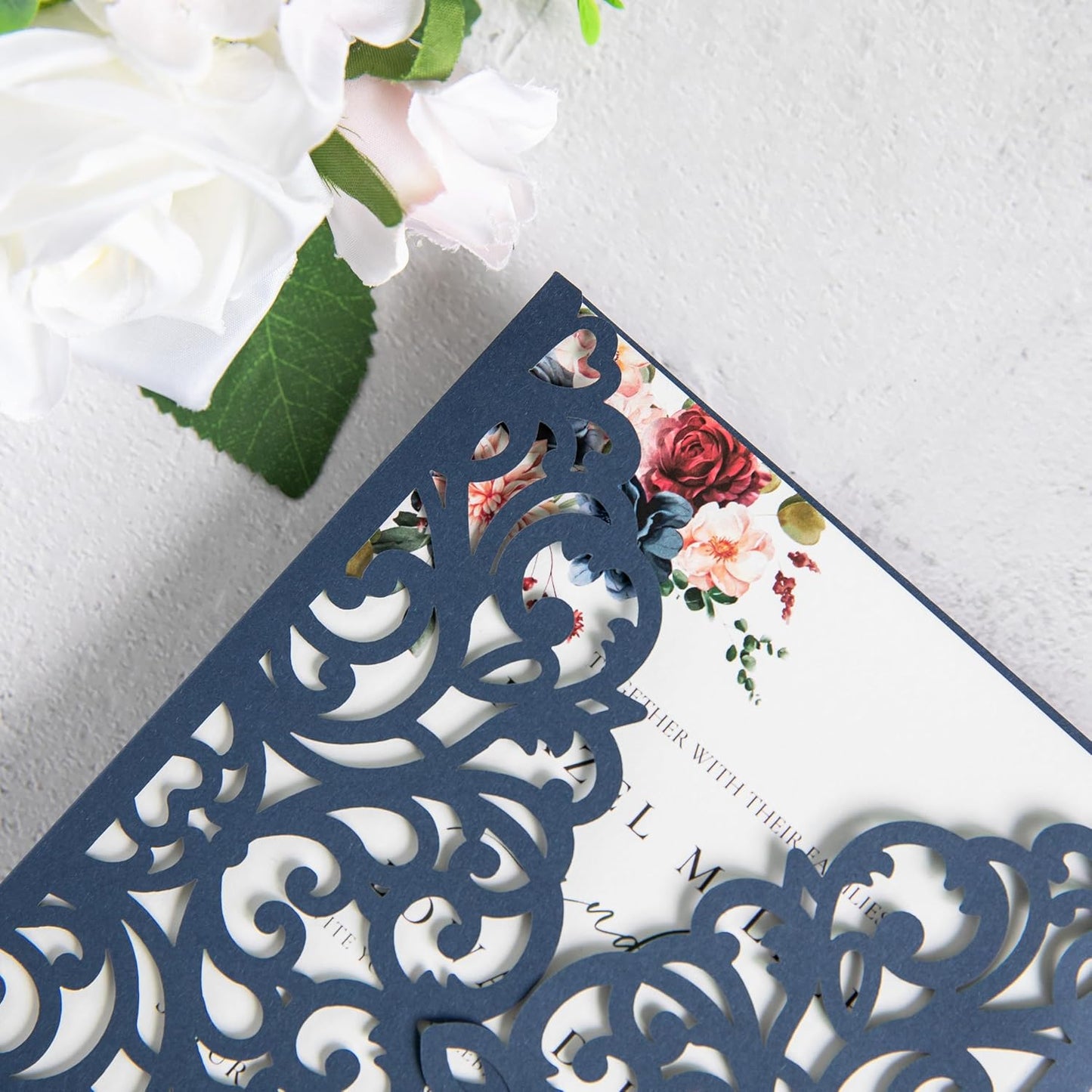 20Pcs Navy Blue Laser Cut Invitation Cards With Blank Inner Sheets for Wedding Cards Bridal Shower Engagement Quinceanera Invitation (No Envelopes)