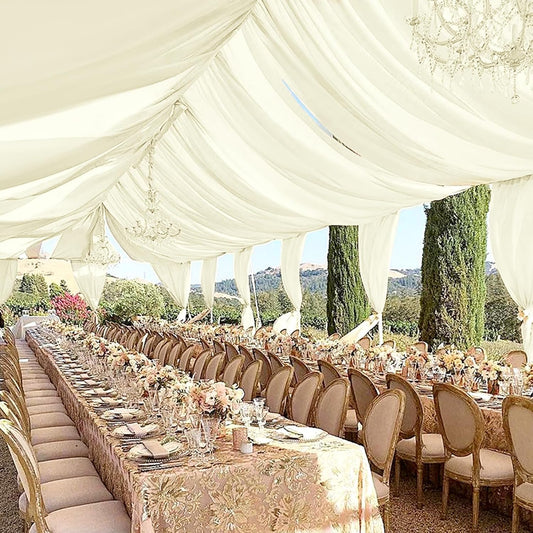 fani 6 Panels Ivory Wedding Ceiling Drapes 5ftx30ft Ceiling Drapes Chiffon Fabric Arch Draping Sheer Curtains Soft Drapery Draping Wedding Ceiling Decorations for Party Ceremony Stage Swag
