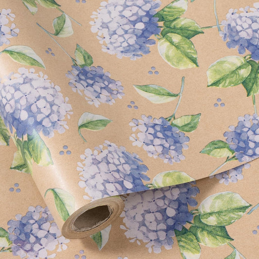 RUSPEPA 30" X 32.8' Hydrangea Wrapping Paper Large Kraft Paper Roll, Jumbo Roll, Purple Floral Kraft Gift Wrap for Women, Girl, Spring, Wedding and Mother's Day Celebration, 82 sq. ft