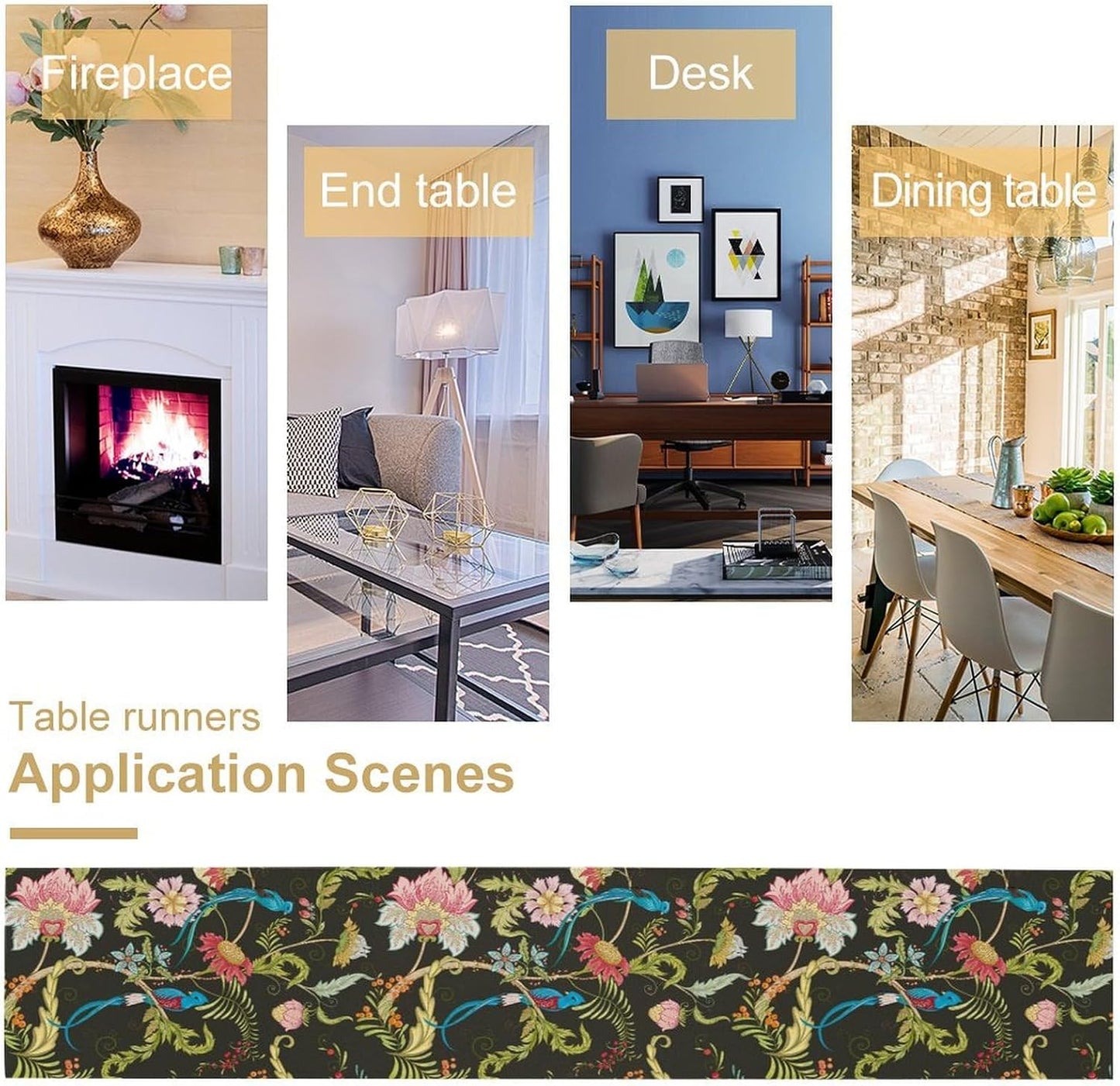 Floral Butterfly Table Runner Seasonal Spring Flower Bird Table Decoration Table Runner for Home Party Decoration 13x70 Inch