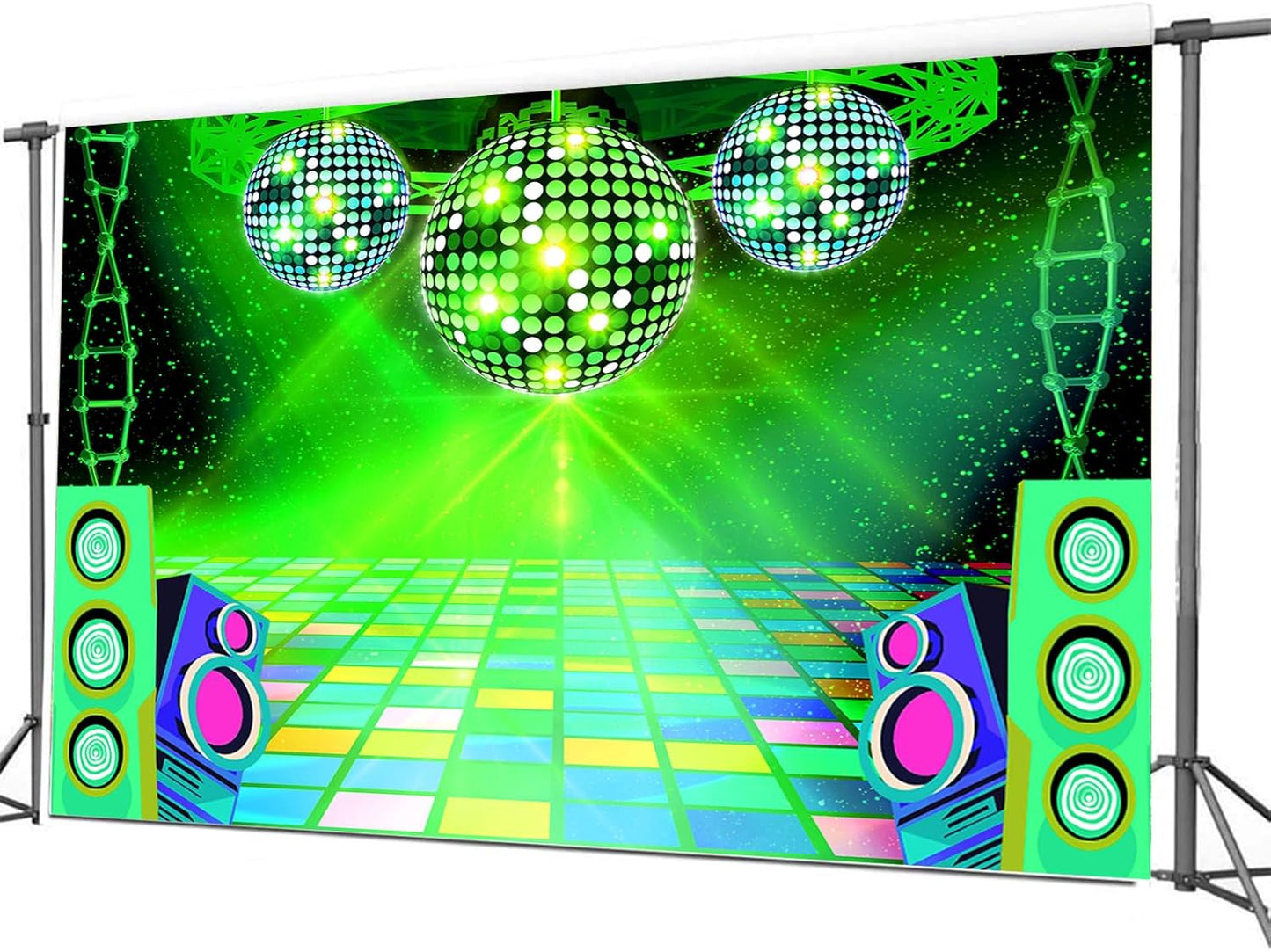 Dance Party Backdrop Retro 80s 90s Theme Stage Dance Ball Music Birthday Party Decoration DJ Photography Background 12 x 10 ft for Baby Shower Picture Photo Shoot Polyester Fabric, Green