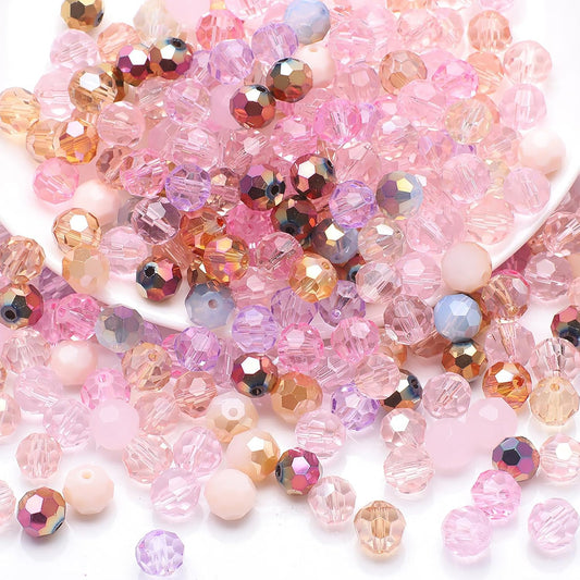 400PCS 4MM Crystal Glass Beads for Jewelry Making Pink Series Rondelle Facted Crystal Glass Beads for Bracelet Making Round Glass Spacer Beads for DIY Crafts Wind Chimes Suncatchers