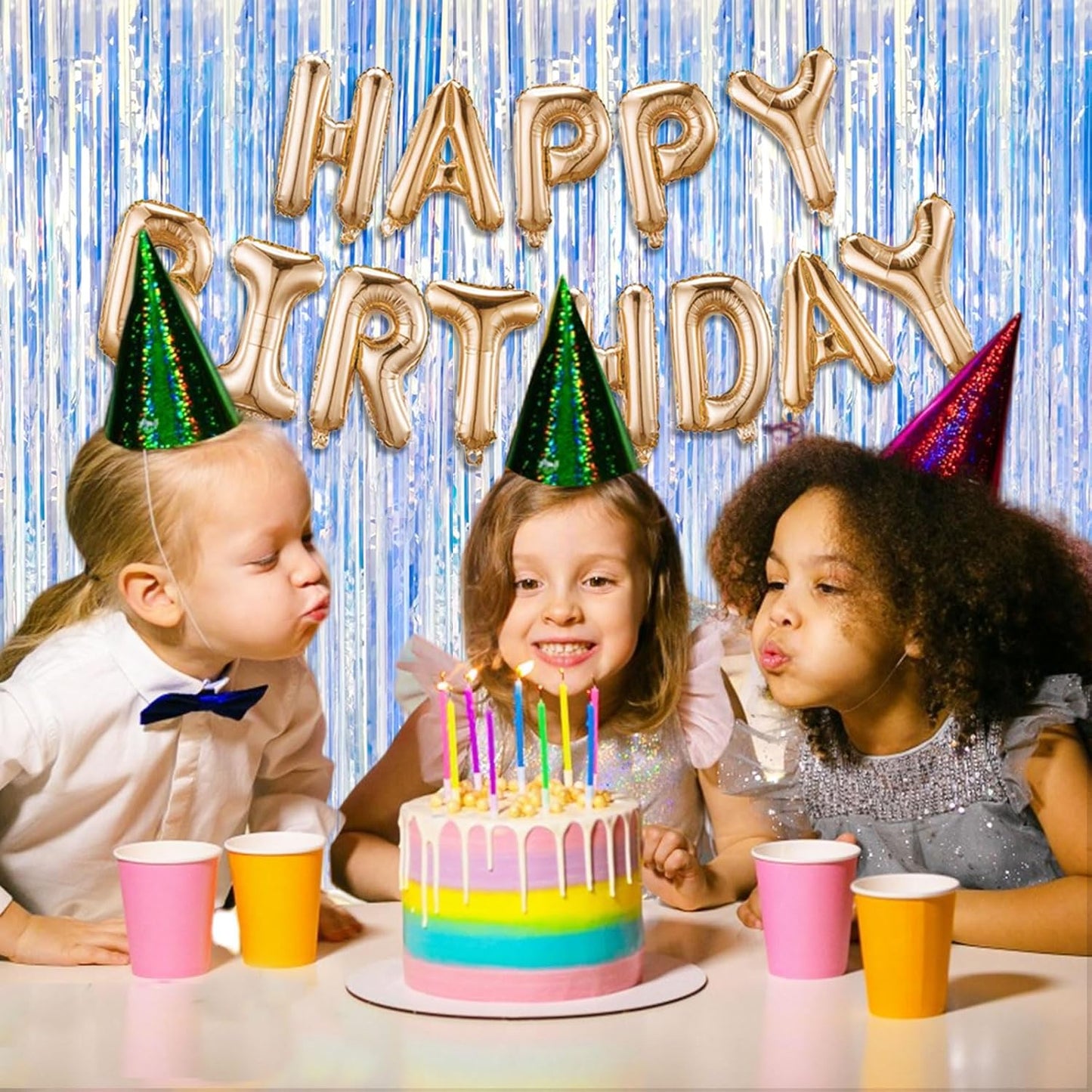 2 Pack Foil Curtain Backdrop Iridescent Metallic Tinsel Foil Fringe Curtains Photo Booth Props for Birthday Wedding Engagement Baby Shower Bachelorette Christmas Holiday Celebration Party Decorations