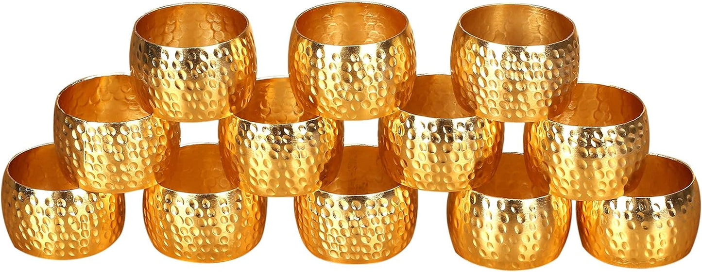Metal Napkin Rings Set of 12 – Handmade Curved Napkin Holders in Shimmer Gold, Elegant Table Décor for Weddings, Dinner Parties, Family Gatherings & Everyday Use