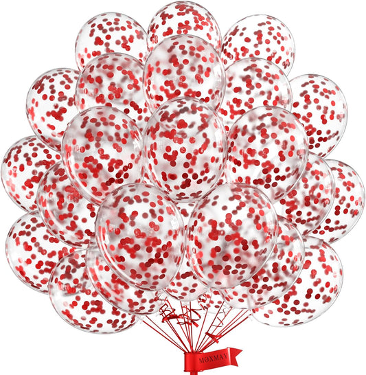 Red Confetti Balloons - 12inch, 50 Pcs Latex Balloons for Birthday, Wedding, Baby Shower, Christmas Party Decoration