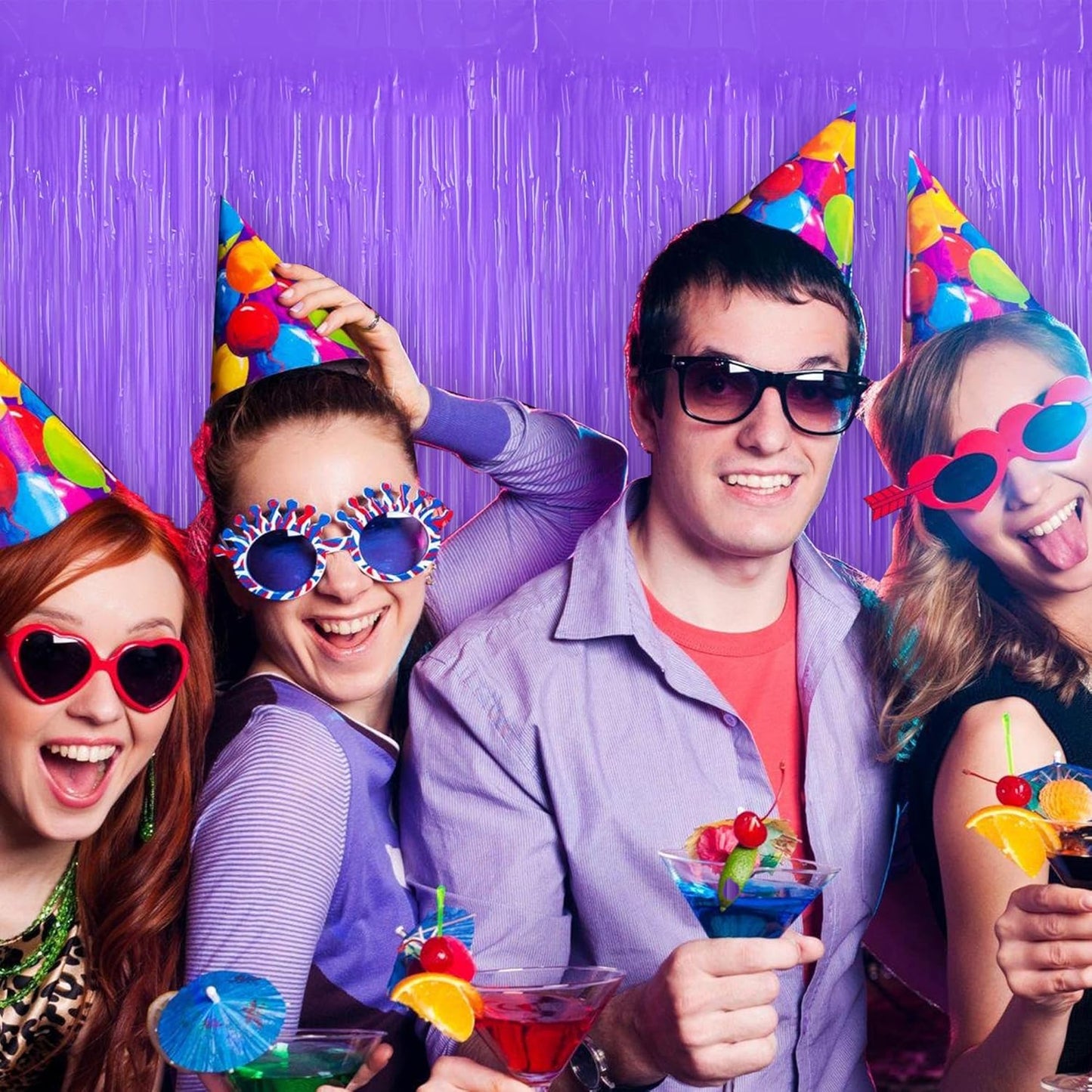 BEISHIDA 2Pcs Purple Door Streamer Fluorescent Purple Backdrop Blue Foil Fringe Curtains Tinsel for Birthday Baby Shower Halloween Backdrop Wedding Party Decoration (3.28 ft x 6.56 ft)