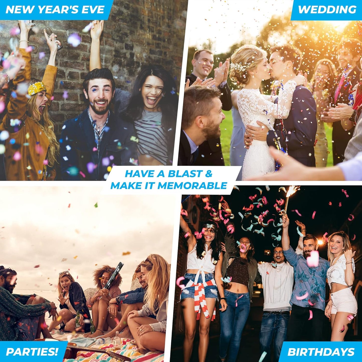 16" STREAMERS Confetti Cannons - 6Pack Biodegradable Colorful Streamers Confetti Party Poppers, No Mess, Loud POP|Up to 40ft, Wedding, Birthday Red/Blue/Purple/Yellow/Green/Rainbow