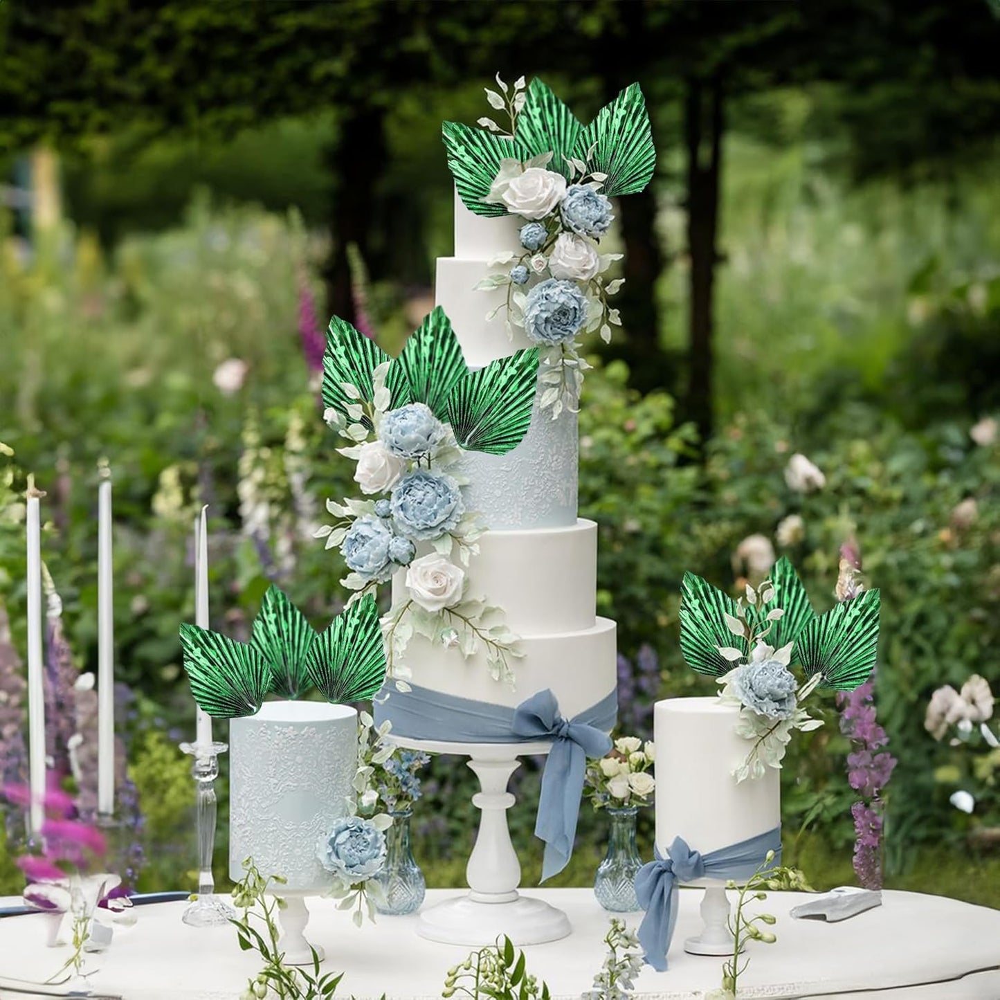 Ephlyn 6Pcs Paper Palm Leaves Fan Cake Toppers Palm Leaf Fan Cake Picks Craft DIY Fan Cupcake Toppers Palm Spear Leaves Cake Decorations for Baby Shower Wedding Birthday Party Supplies Bright Green