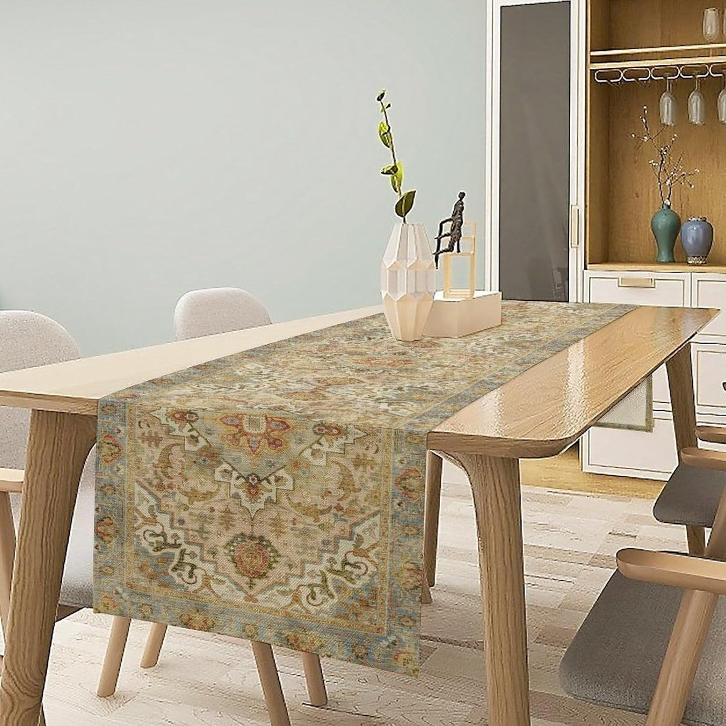 Vintage Boho Floral Table Runner, Rustic Old Farmhouse Yellow Retro Flower Pattern for Home Kitchen Table Decor Dining Coffee Room Party Decor 13x60in