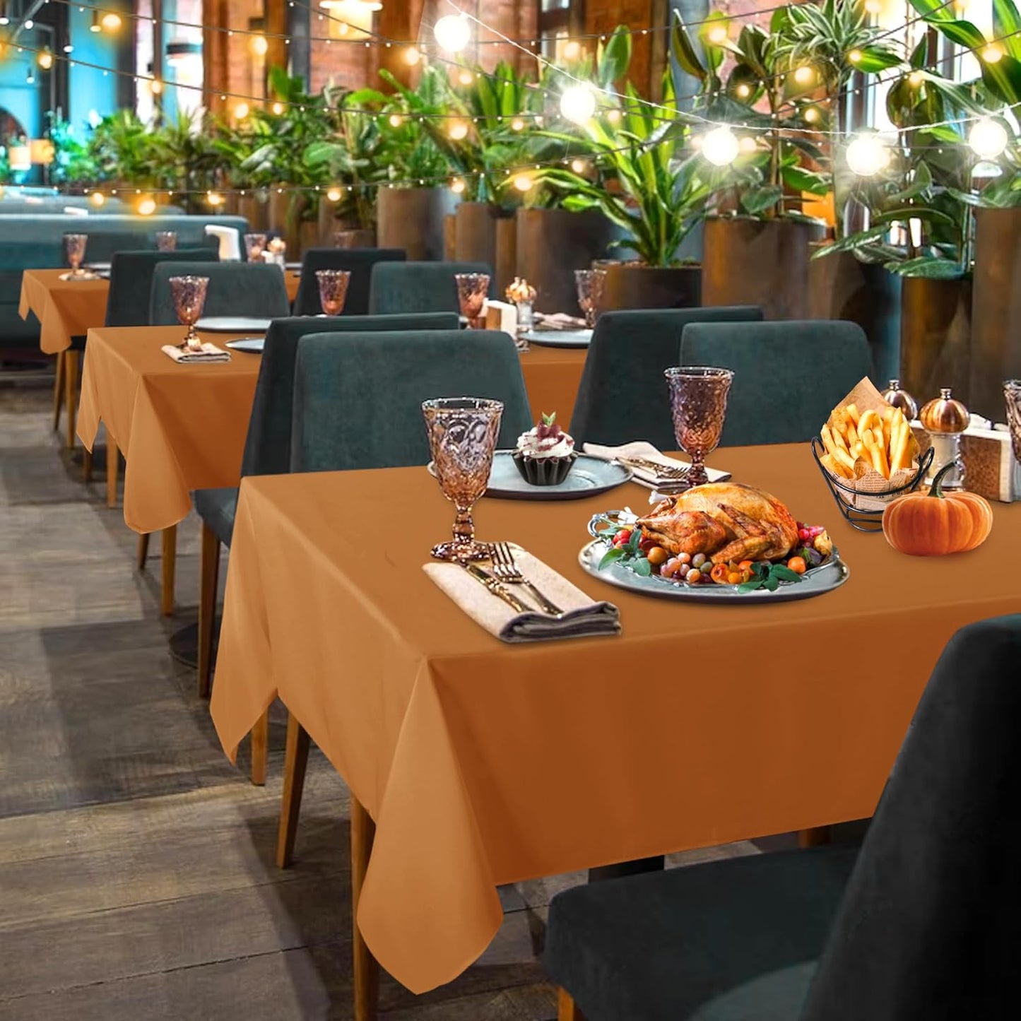 sancua 2 Pack Tablecloths Rectangular 60x102 Inch, Thanksgiving Table Cloths Rectangle for 6 Foot Tables - Stain and Wrinkle Resistant Washable Polyester Table Cover for Fall, Dining, Parties Bronze