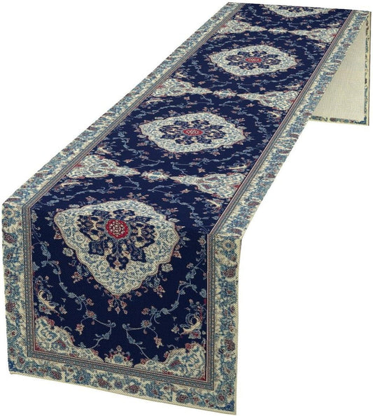 Elegant Palace Boho Blue Table Runner Vintage French Style Farmhouse Geometric Home Farmhouse Kitchen Table Dining Coffee Room Garden Party Wedding Decor 13x120in