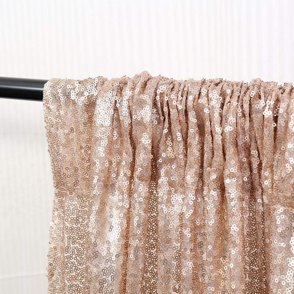 Poise3EHome Champagne Sequin Backdrop, 10Ft x 10Ft Glitter Photography Background Curtains, Sequence Drapes for Party Baby Shower Wedding Birthday Christmas Thanksgiving Halloween Decoration