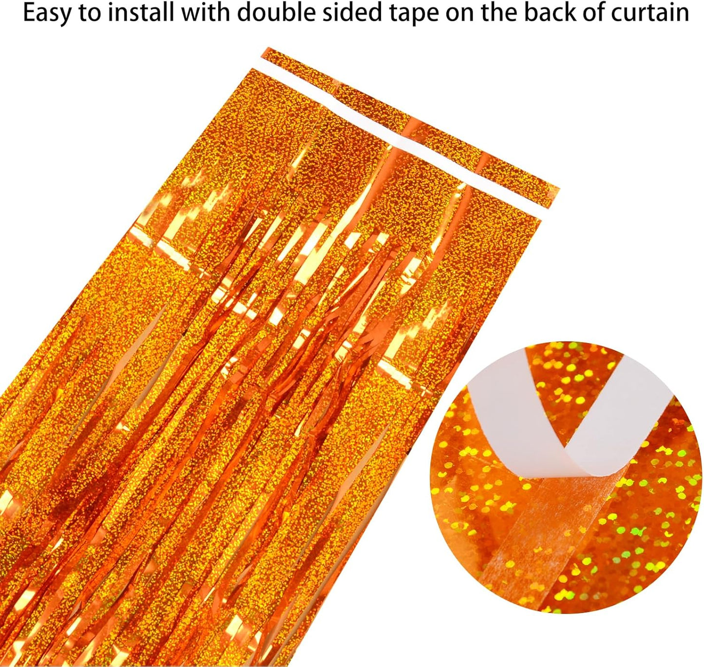 Reusable Foil fringe Curtains Halloween Decor Indoor Party Decorations - Melsan 3 Pack 3.2 x 8.2 ft Tinsel Curtain Party Photo Backdrop for Birthday Party Baby Shower or Graduation Decorations (Orange)
