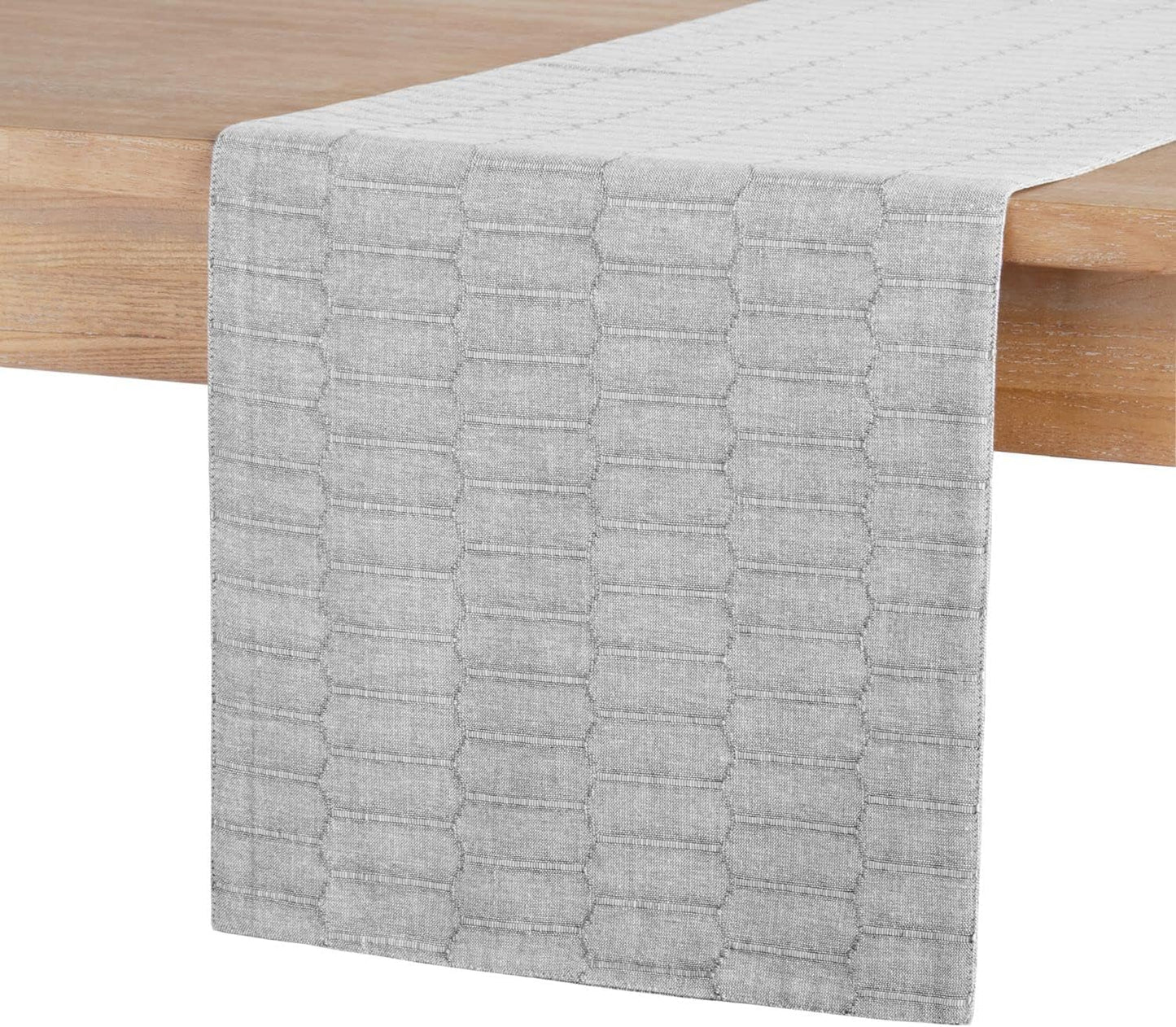 Martha Stewart Honeycomb Modern Farmhouse Reversible Table Runner, Charcoal Grey, 15"x72"