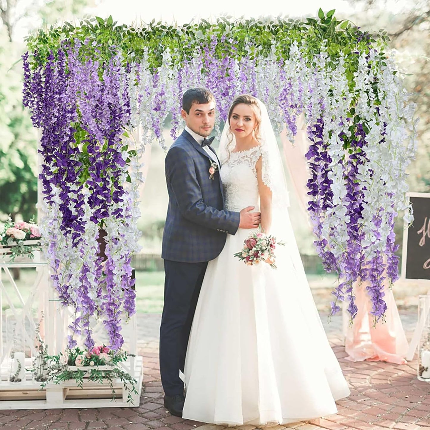 5 Pack Purple Wisteria Hanging Flowers Garland, 3.77 Feet Artificial Flower Vines, Fake Wisteria, Artificial Vines Hanging Garland for Backdrop Outdoor Yard Garden Decor