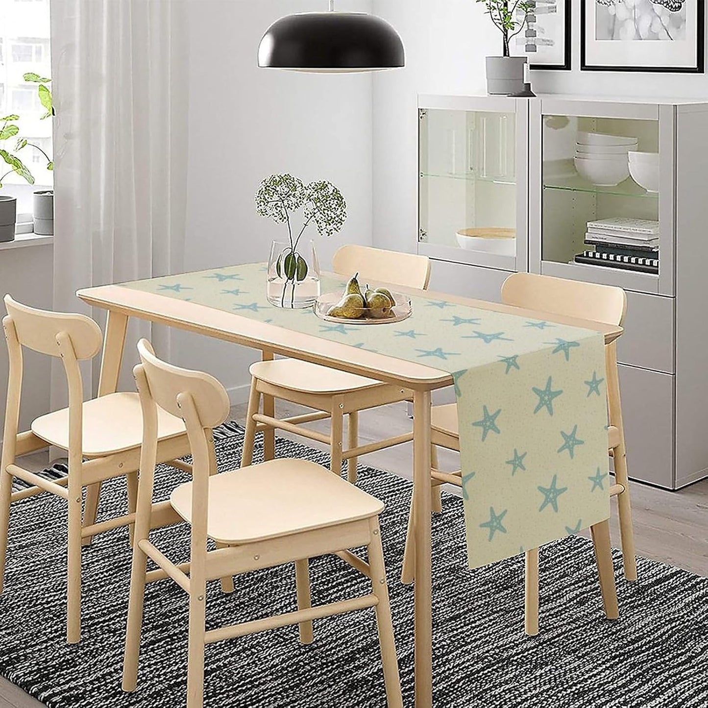 Sea Turtle Table Runner Marine Life Starfish Nautical Blue Green Ocean Theme Kitchen Table Decorations for Indoor Outdoor Home Party Decorations 13 * 60 Inch