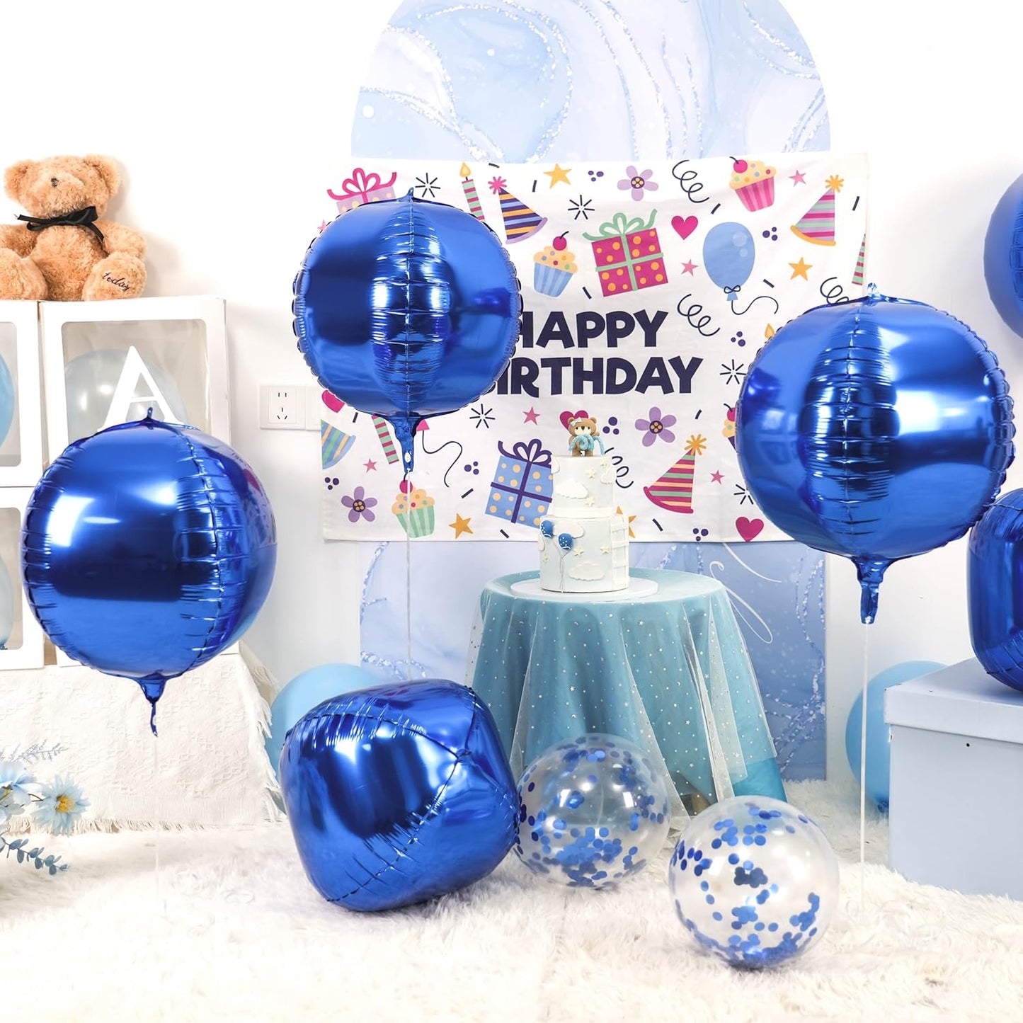 Giant 4D Foil Balloons, 6Pcs Large Metallic Royal Blue Round Balloons, 22 Inch Big Round Foil Balloon for Blue Sea Birthday Party Baby Shower Wedding Decorations