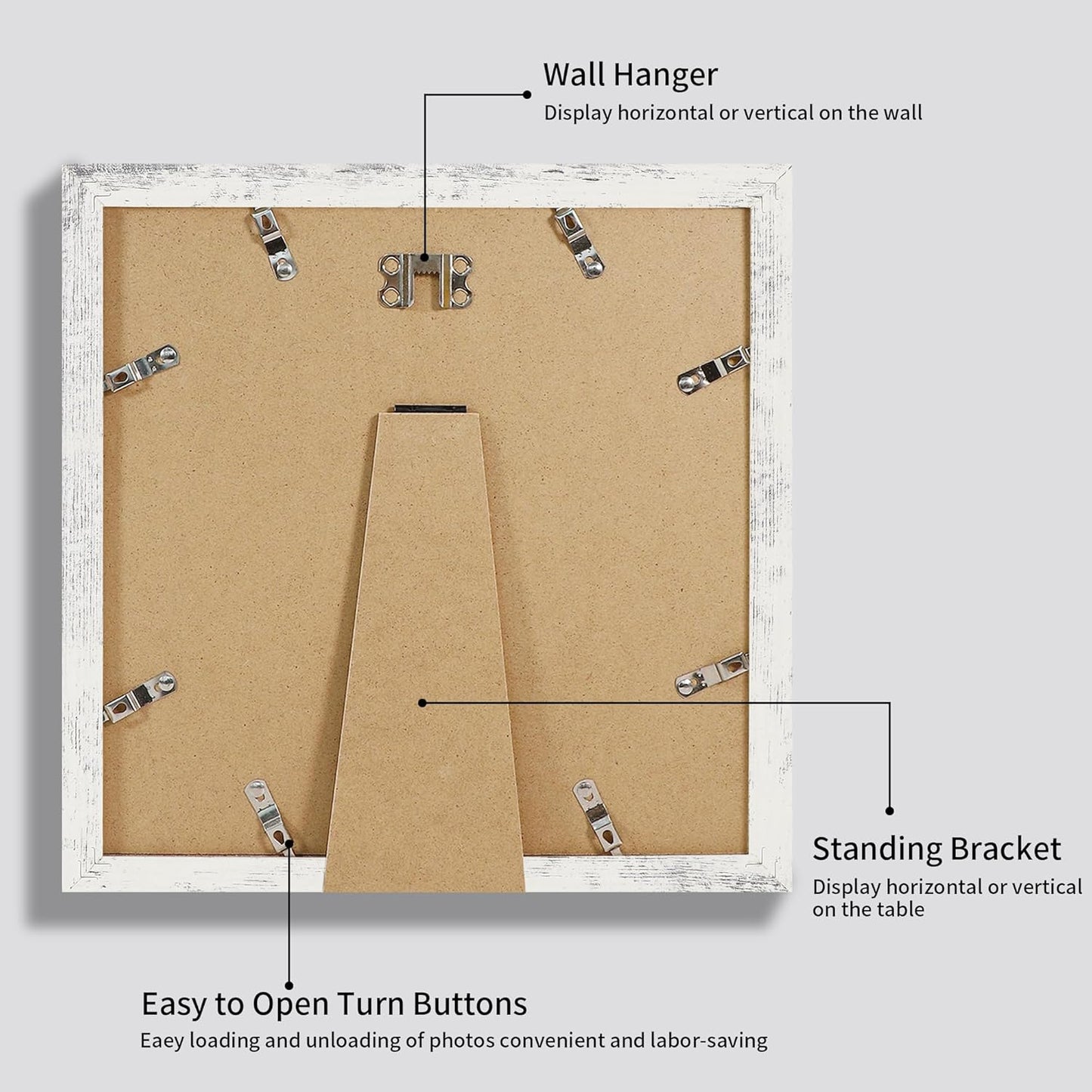 12x12 Picture Frame Set of 4 with Tempered Glass, Display 10x10 Pictures with Mat or 12 x 12 Without Mat, Wooden Photo Frames for Tabletop Display and Wall Mounting