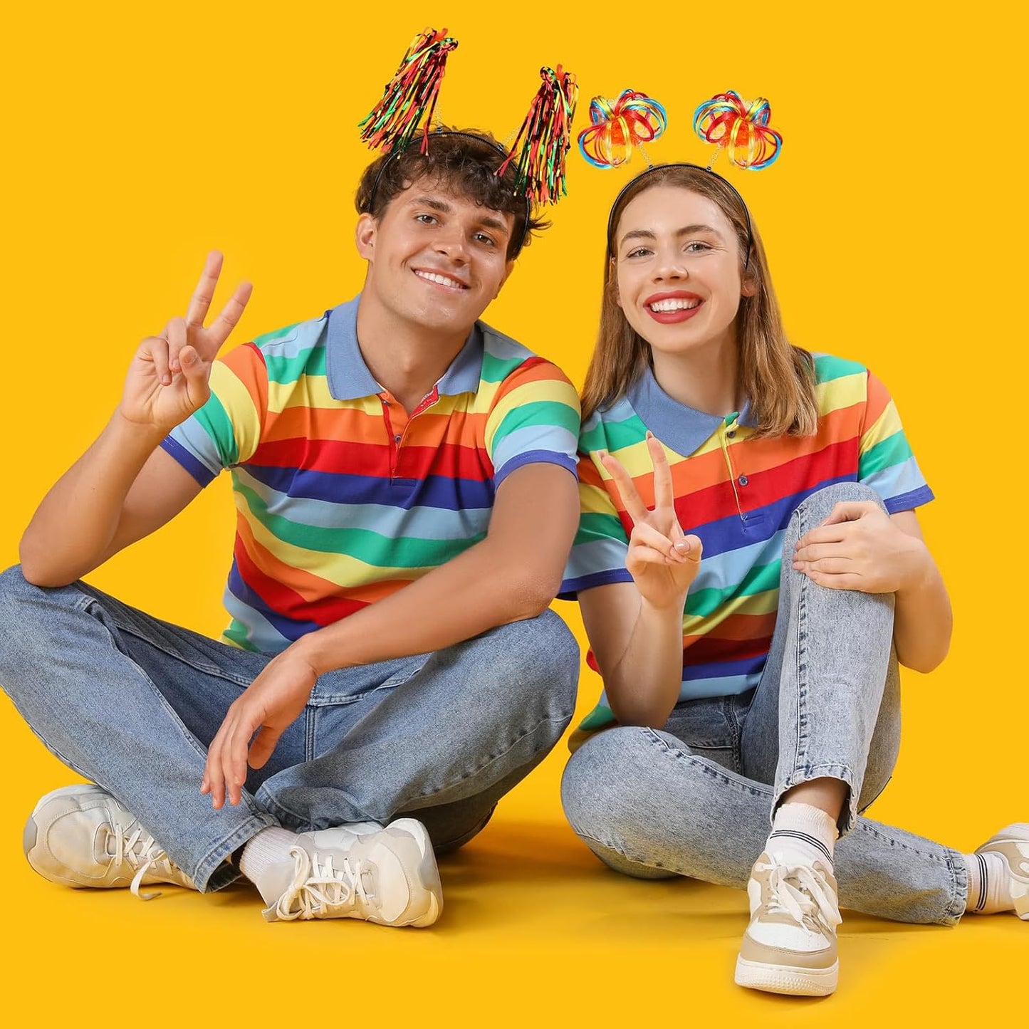 Censen 12 Pcs Halloween Pom Pom Party Headbands Tinsel Ponytails Spirit Head Bopper Headwear for Christmas Birthday Holiday